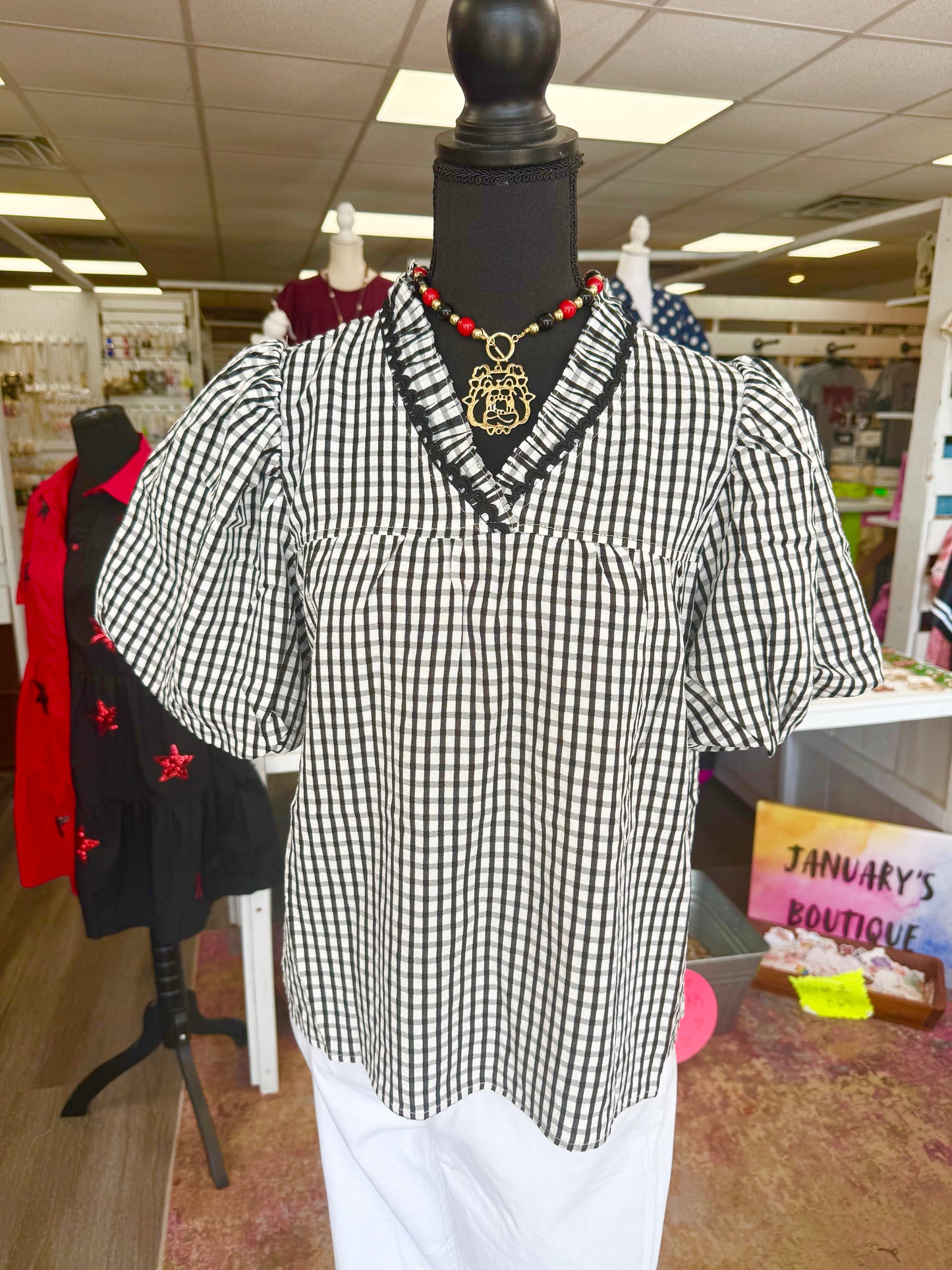 Women’s Jodifl Gingham Black Top