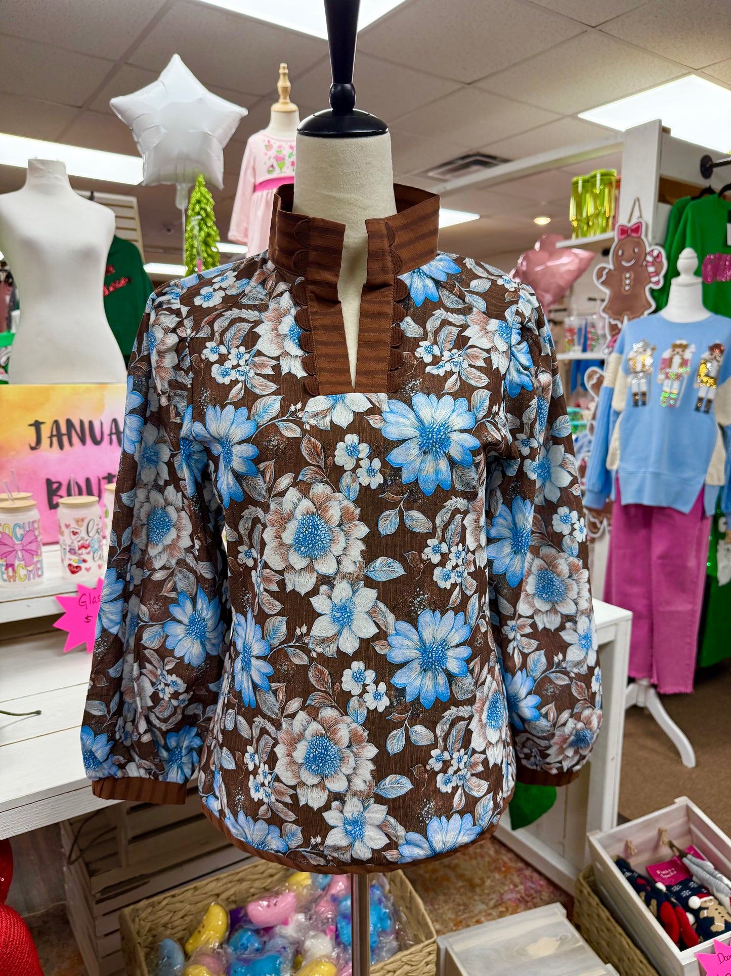 Women’s Brown & Blue Floral Top