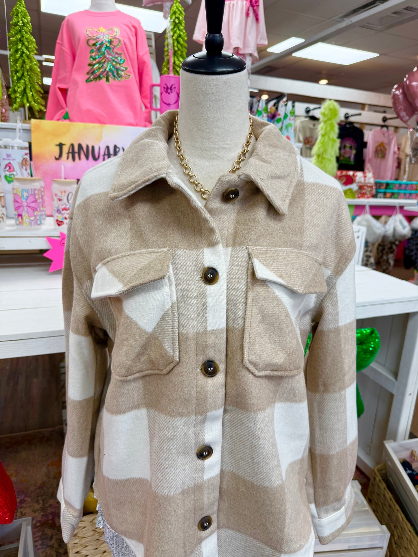 Women’s Khaki Plaid Shacket