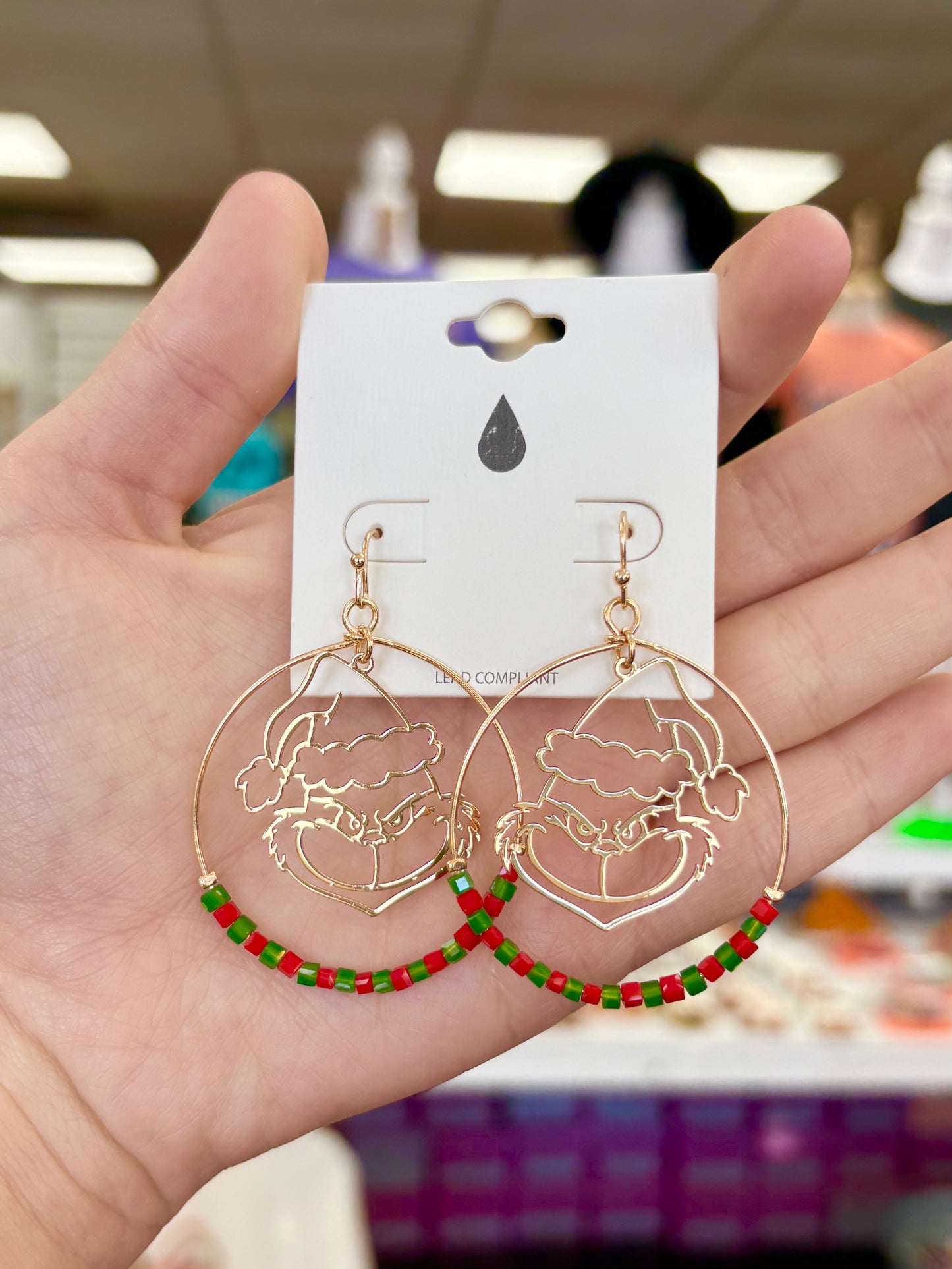 KK Gold Red/Green Gr*nch Bead Hoops