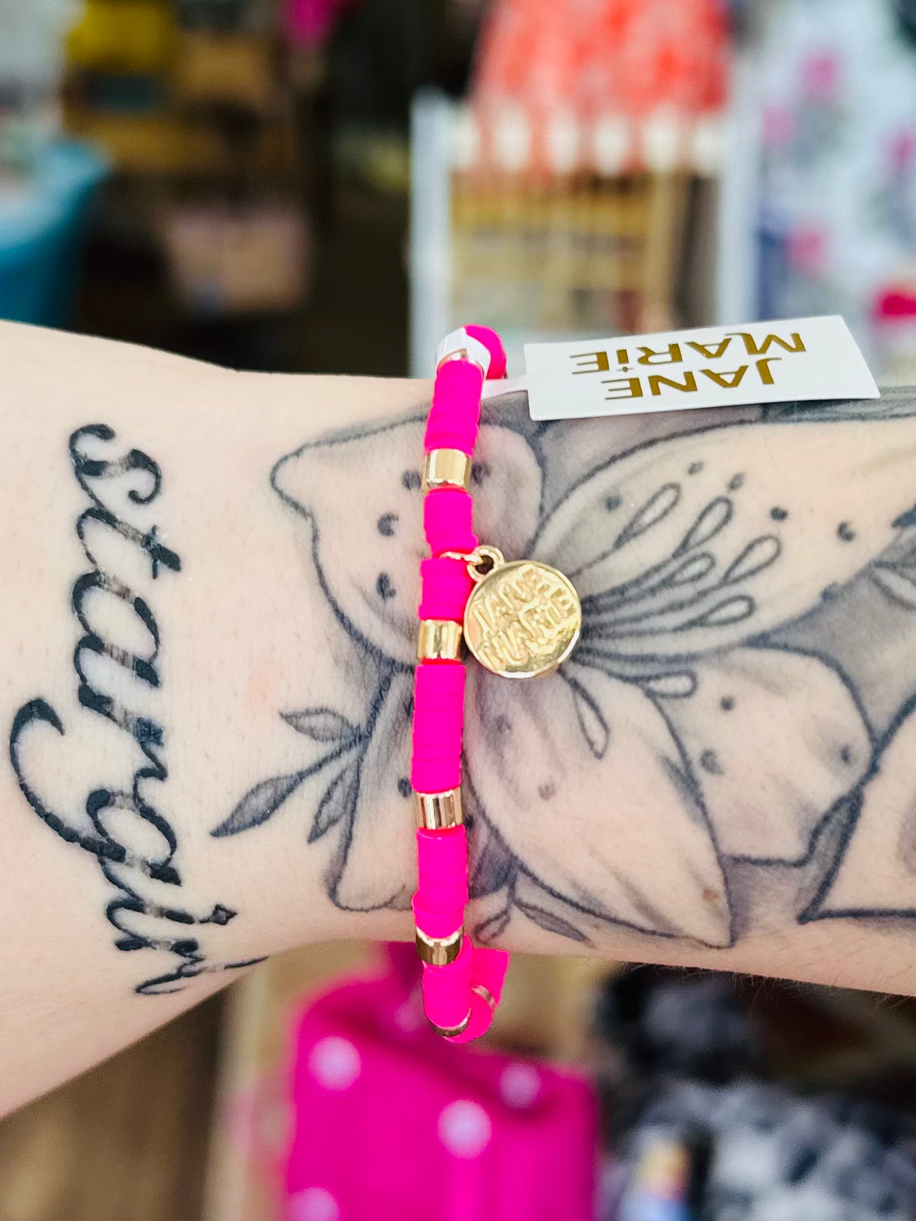 KK Jane Marie Hot Pink Rubber Bracelet with Gold Spacers