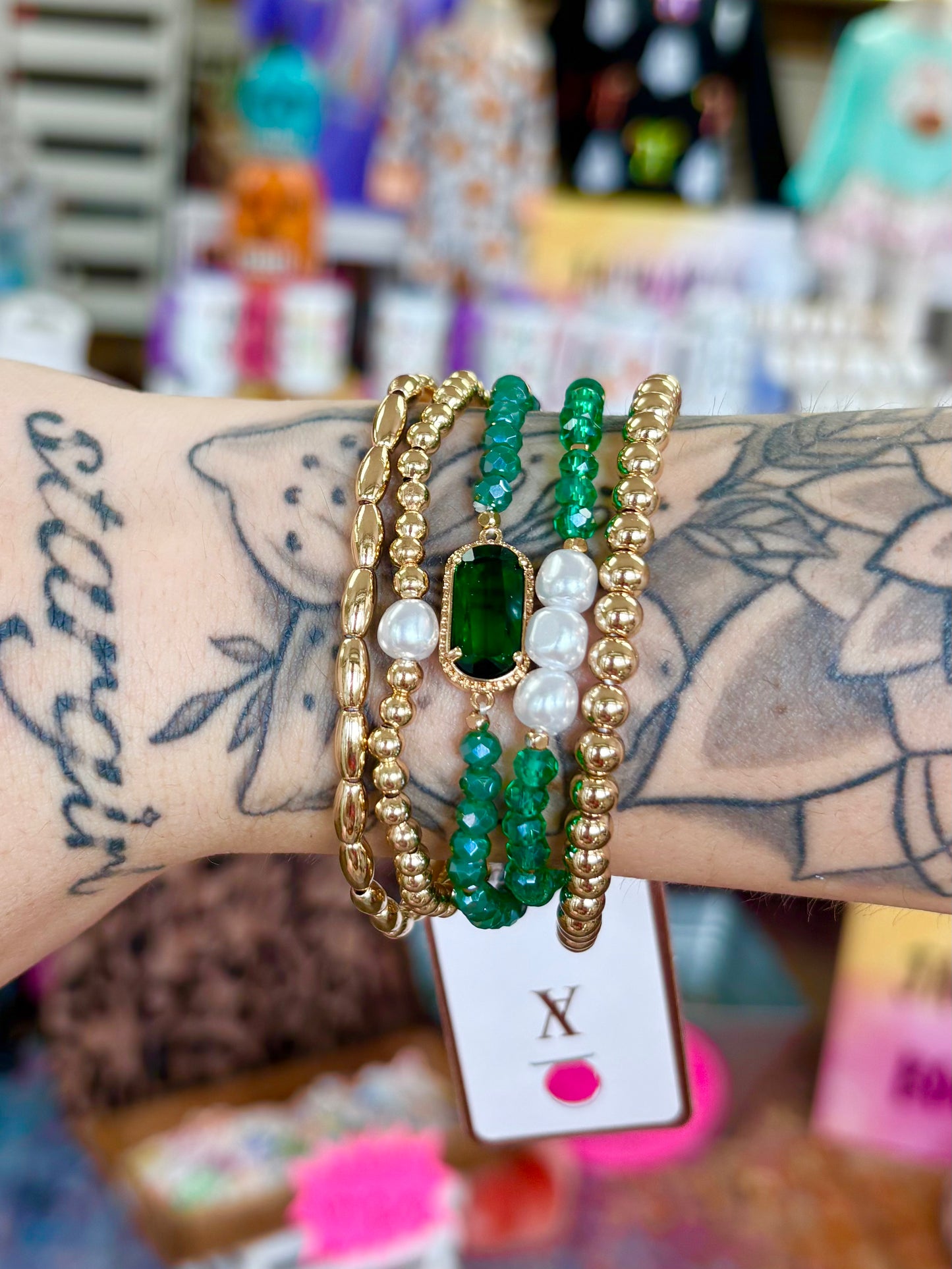 KK Gold & Green Stone Bracelet Set