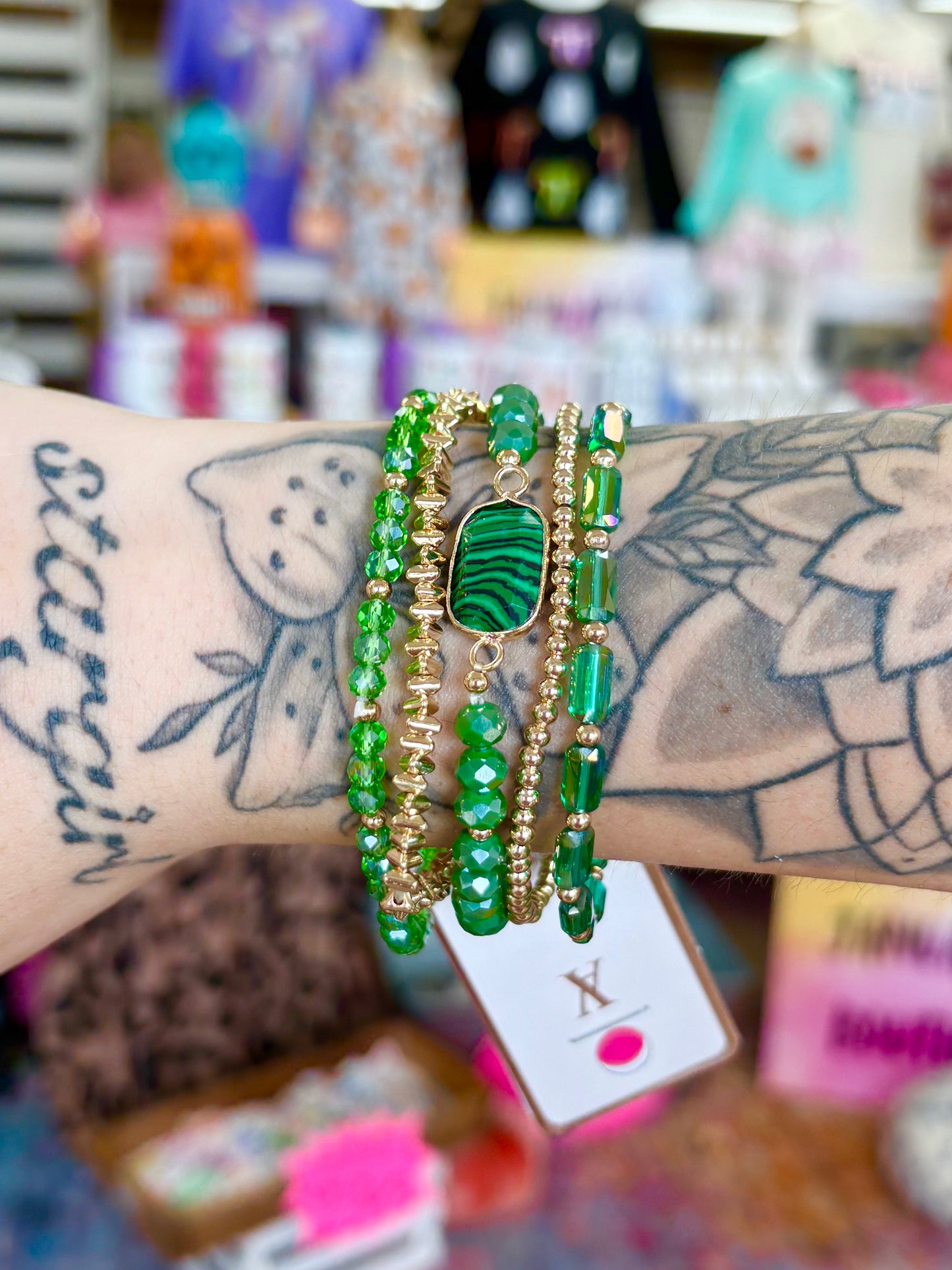 KK Gold & Green Crystal Bracelet Set