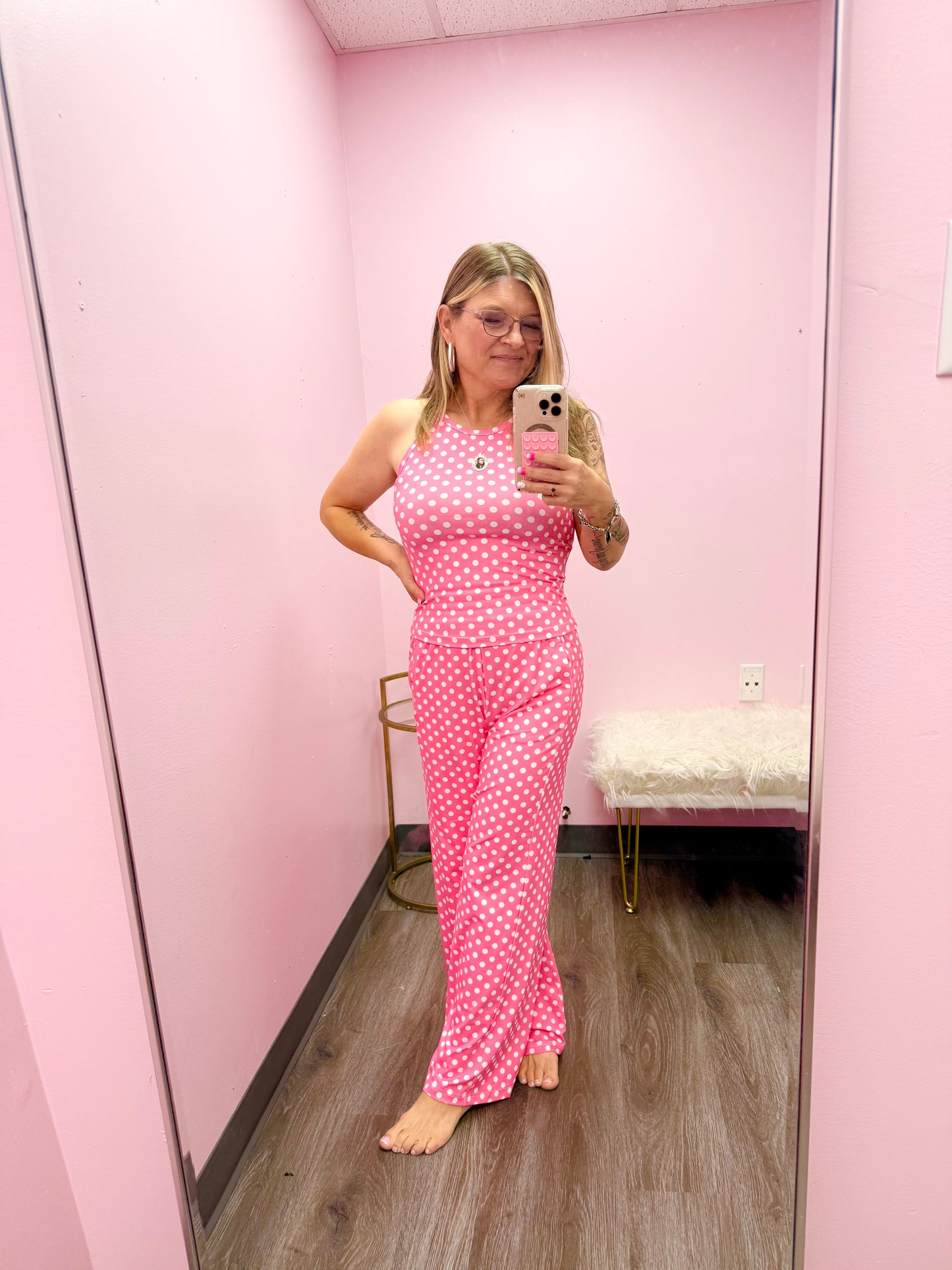 Women’s Pink Polka Dot Pant Set