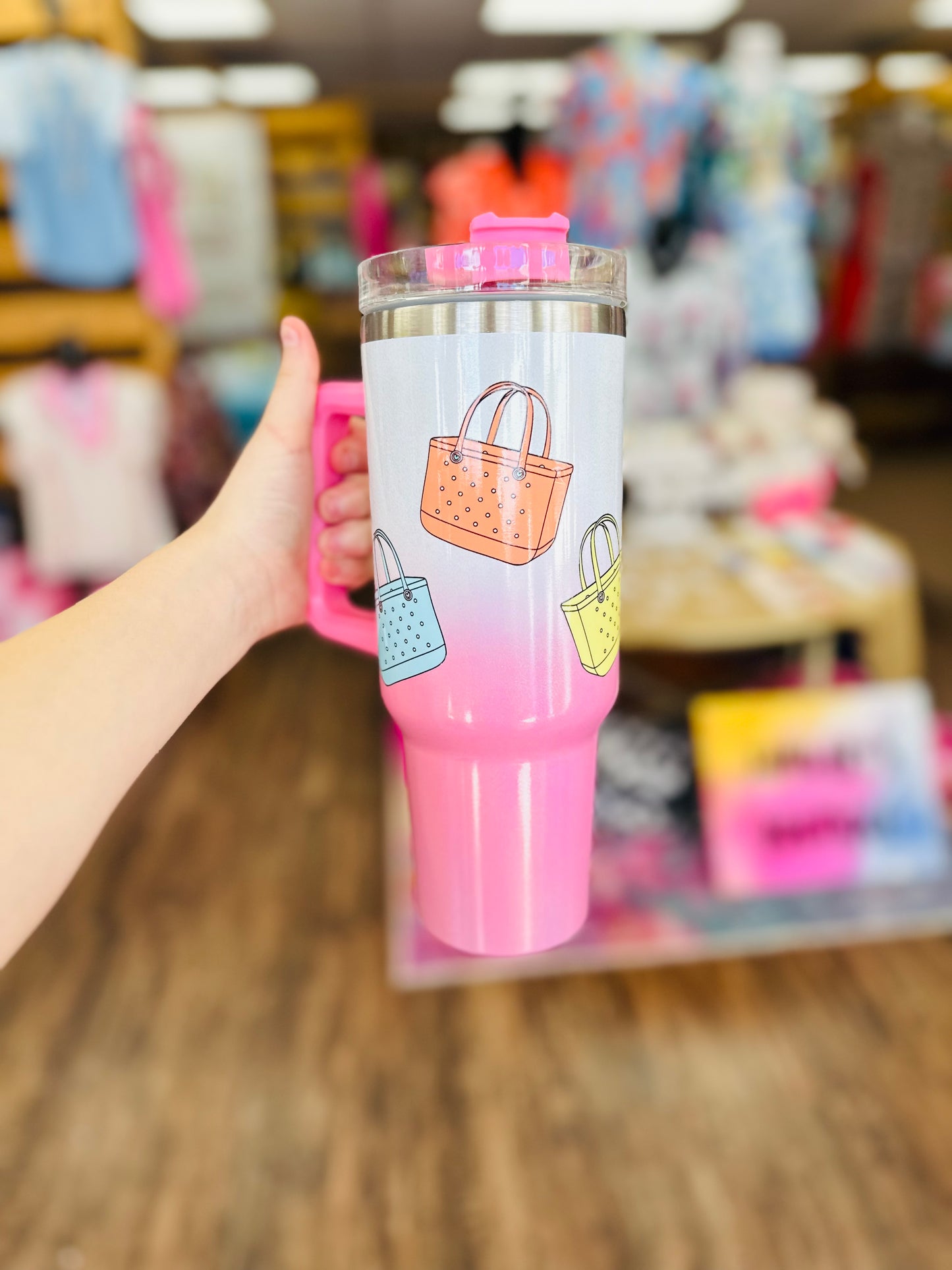 Pink/White Ombré Tumbler W/ Tote Bag