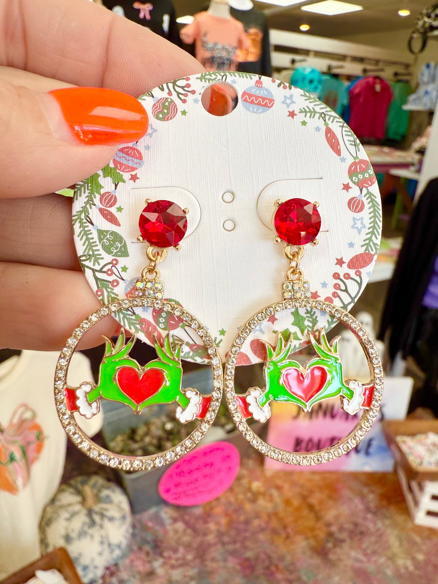 Grin*h Enamel Metal Earrings