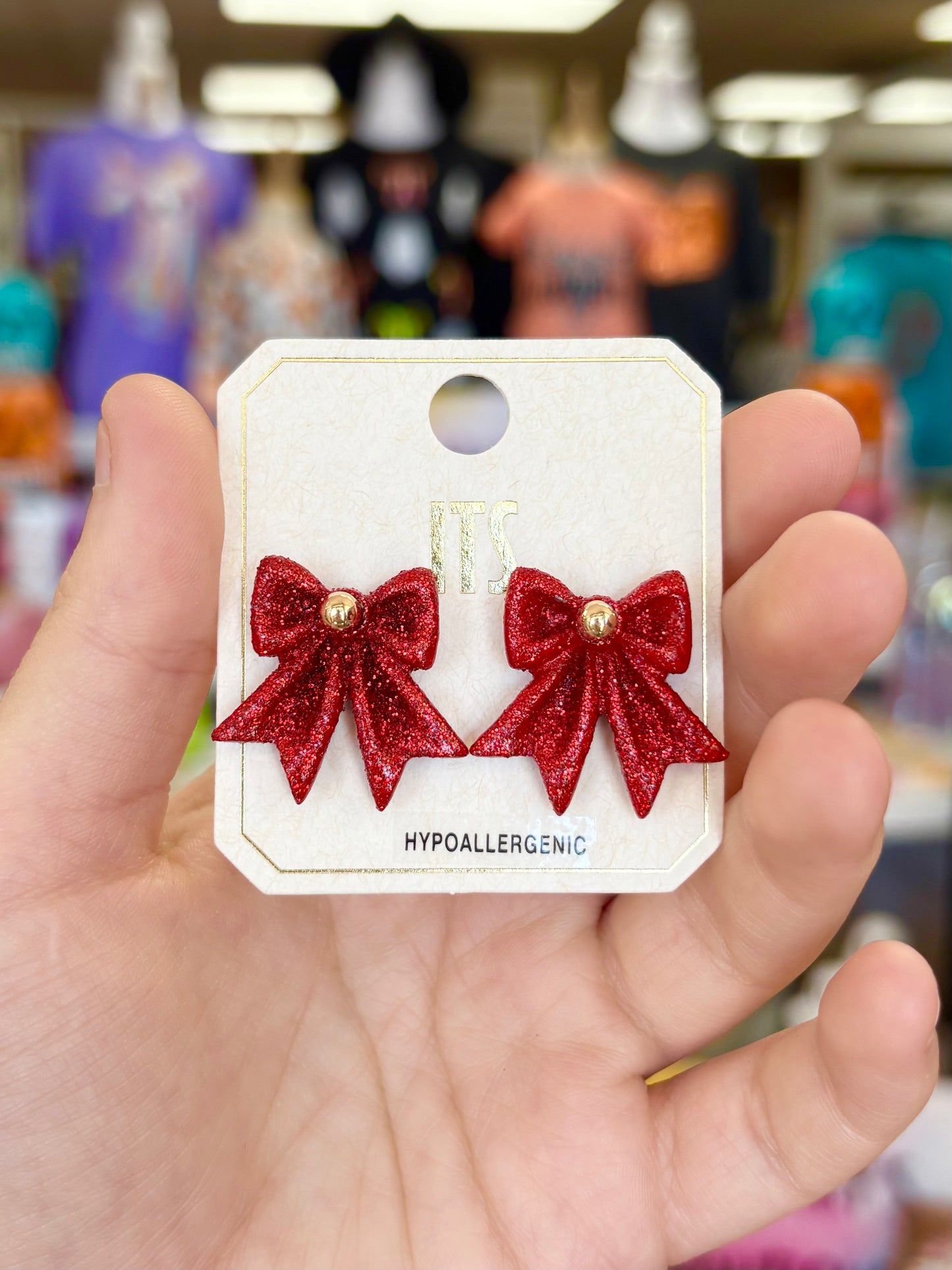 KK Glitter Red Bow Earrings