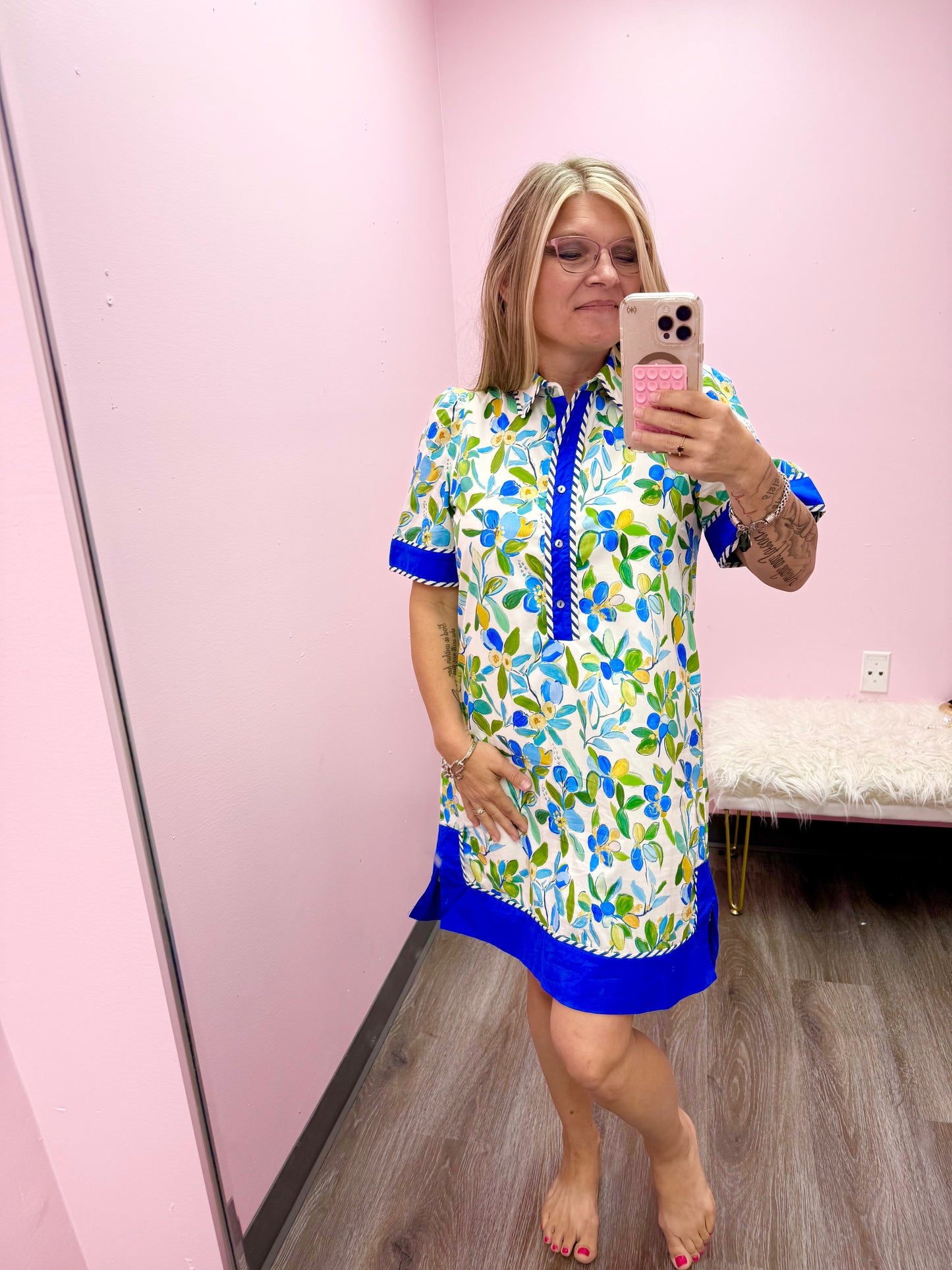 Women’s Blue Floral Print Dress