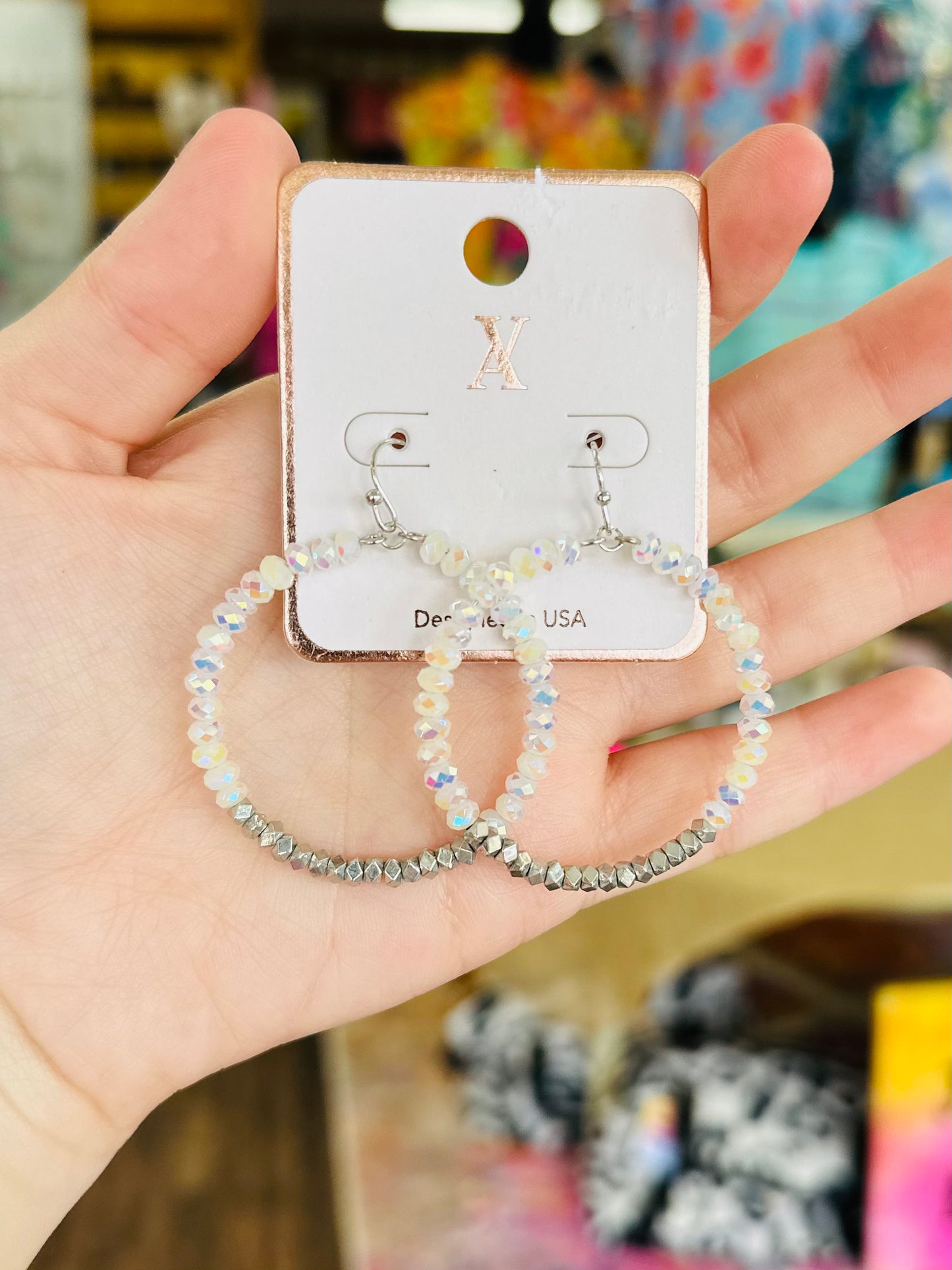 KK Iridescent Crystal W/ Silver Earrings