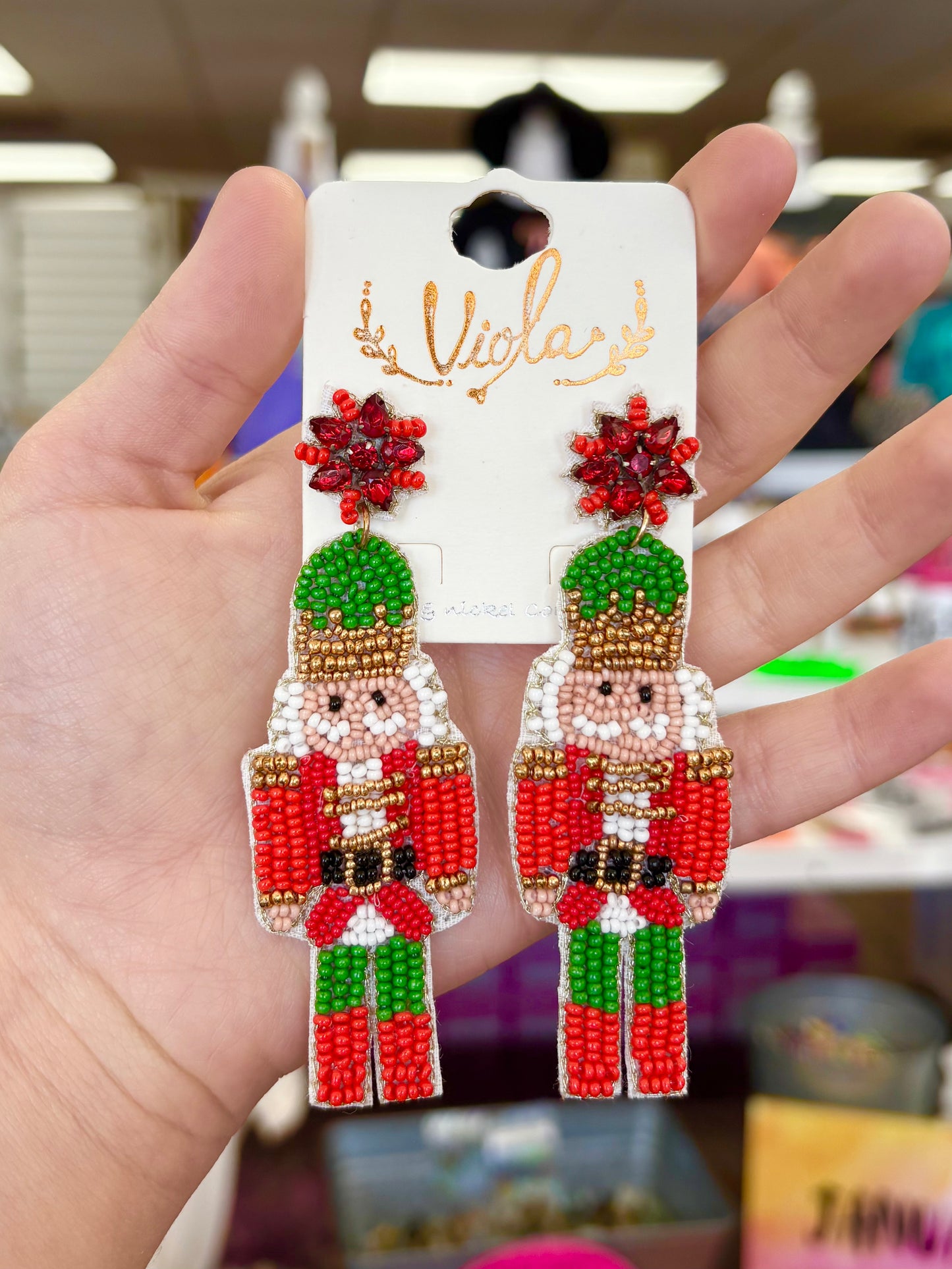 KK Red/Green Beaded Nutcracker Earrings