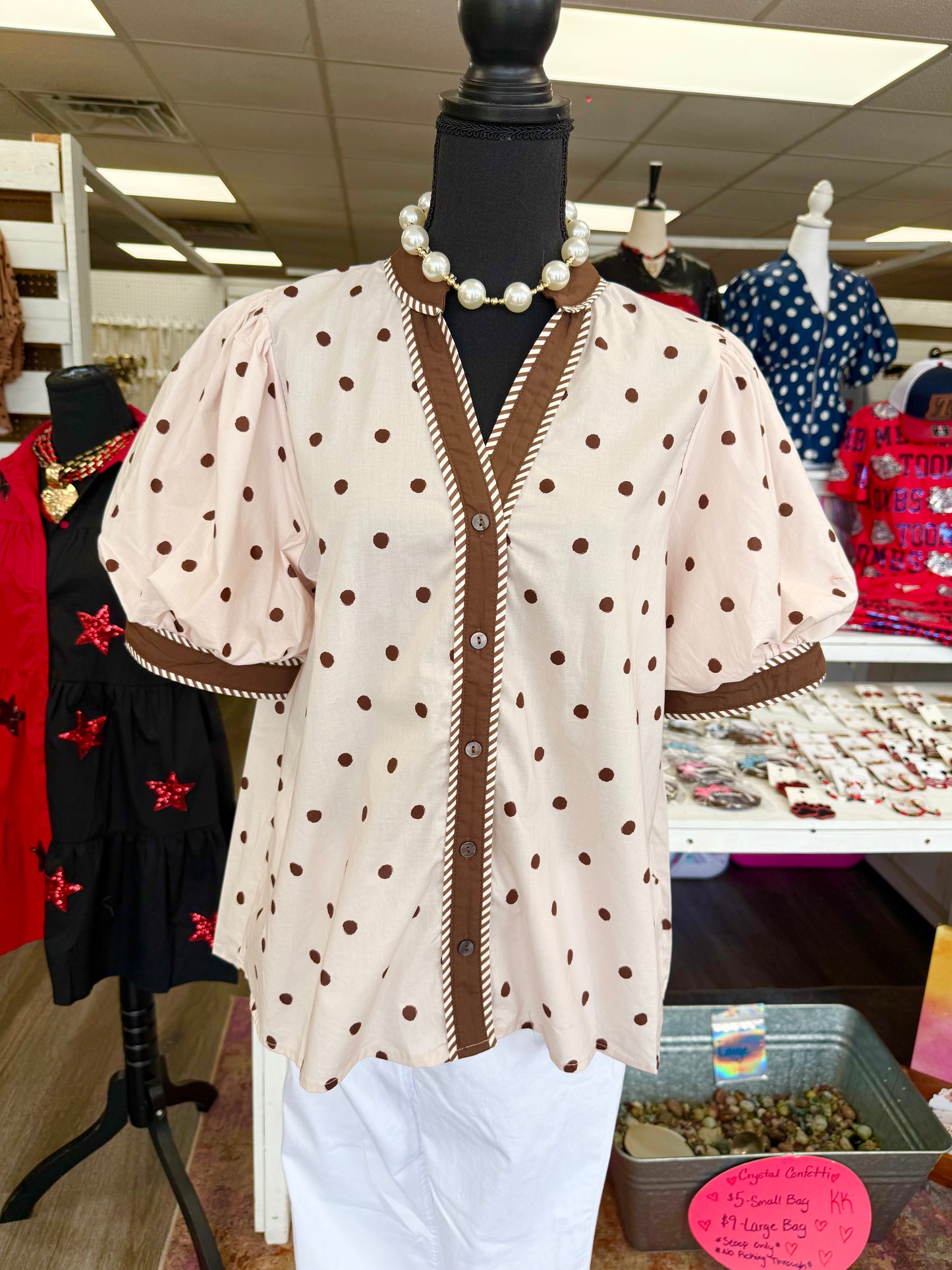 Women’s Entro Brown & Cream Button Up