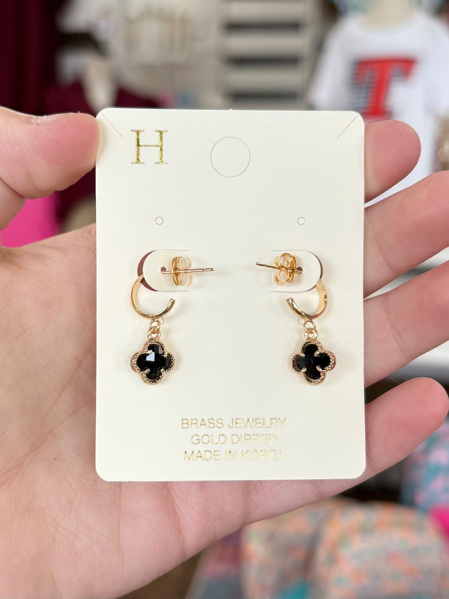 KK Black And Gold Clover Dangle Earrings