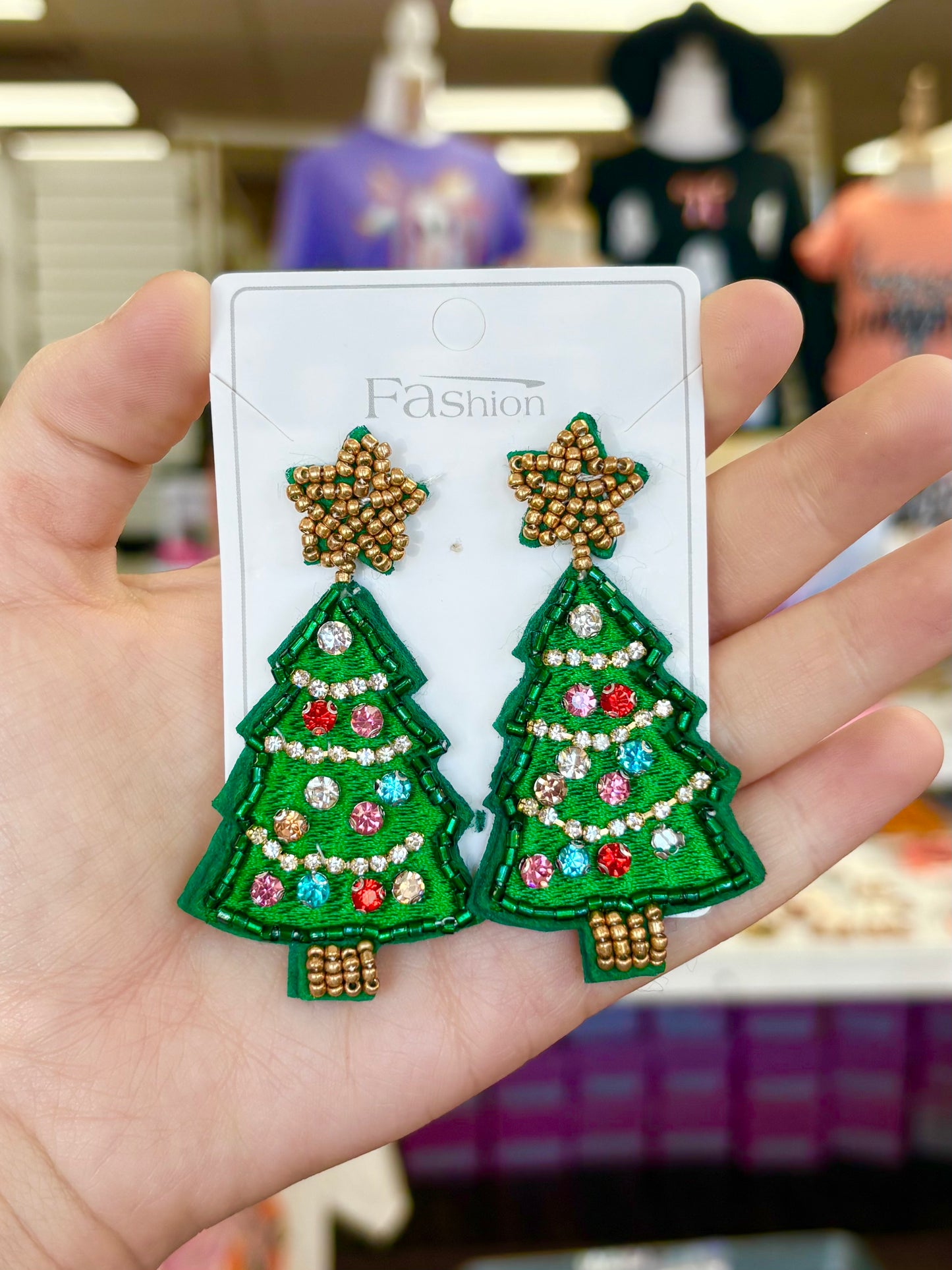 KK Beaded Green Tree Earrings
