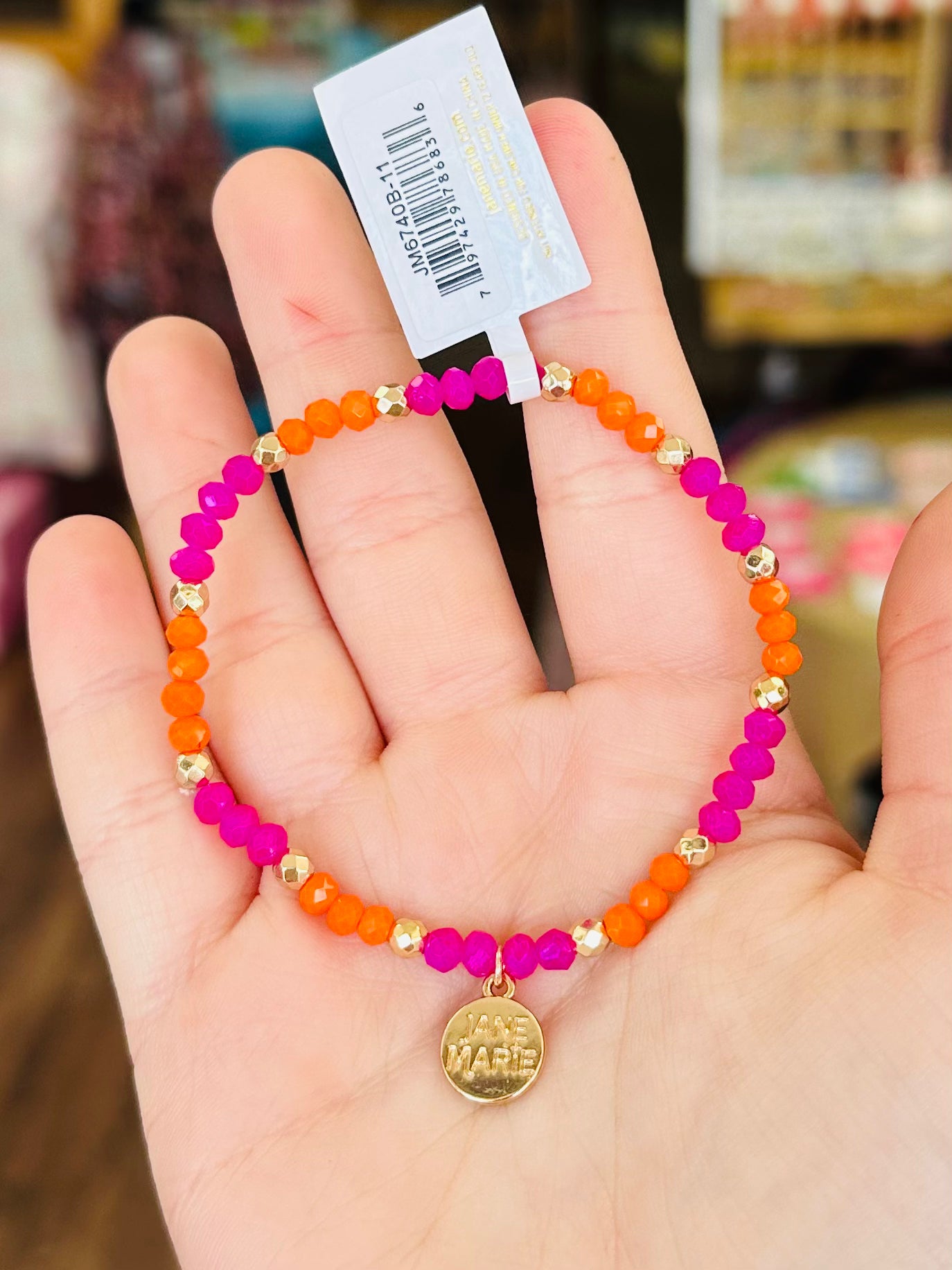 KK Jane Marie Orange, Pink Faceted Bracelet with Gold Spacers