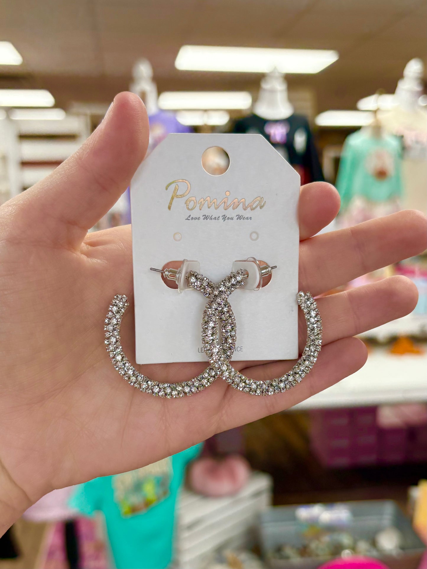 Silver Rhinestone Textured Hoops