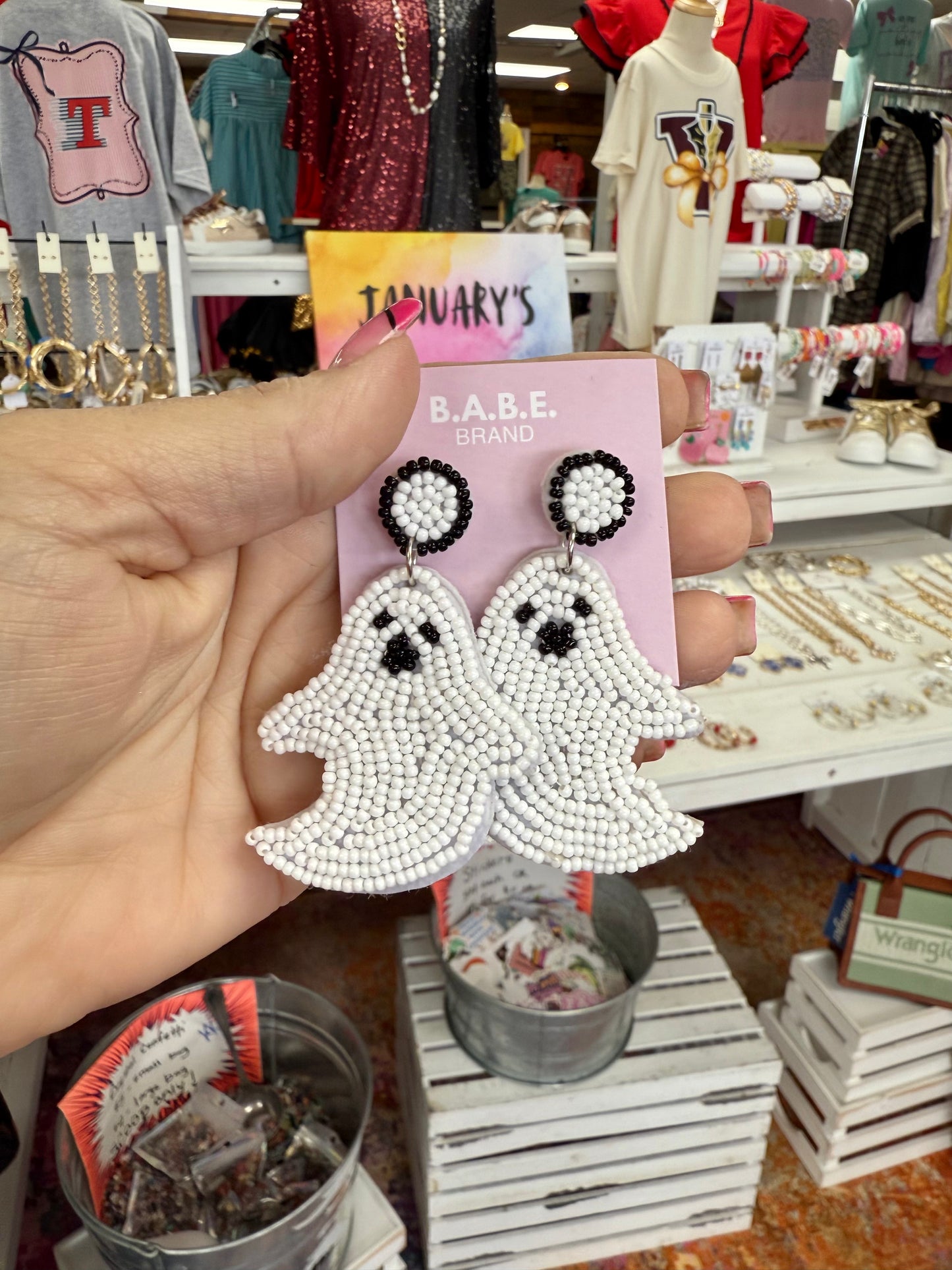 Beaded Ghost Earrings