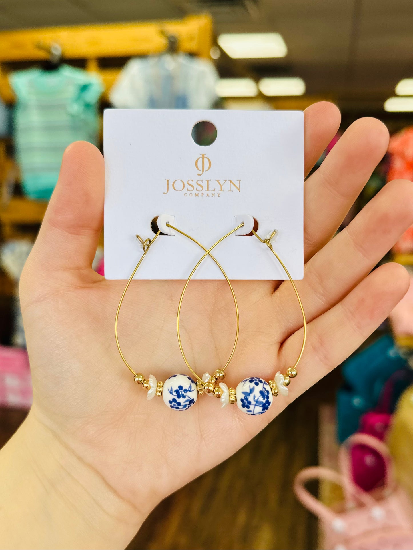 KK Blue & White Toile Teardrop Earrings