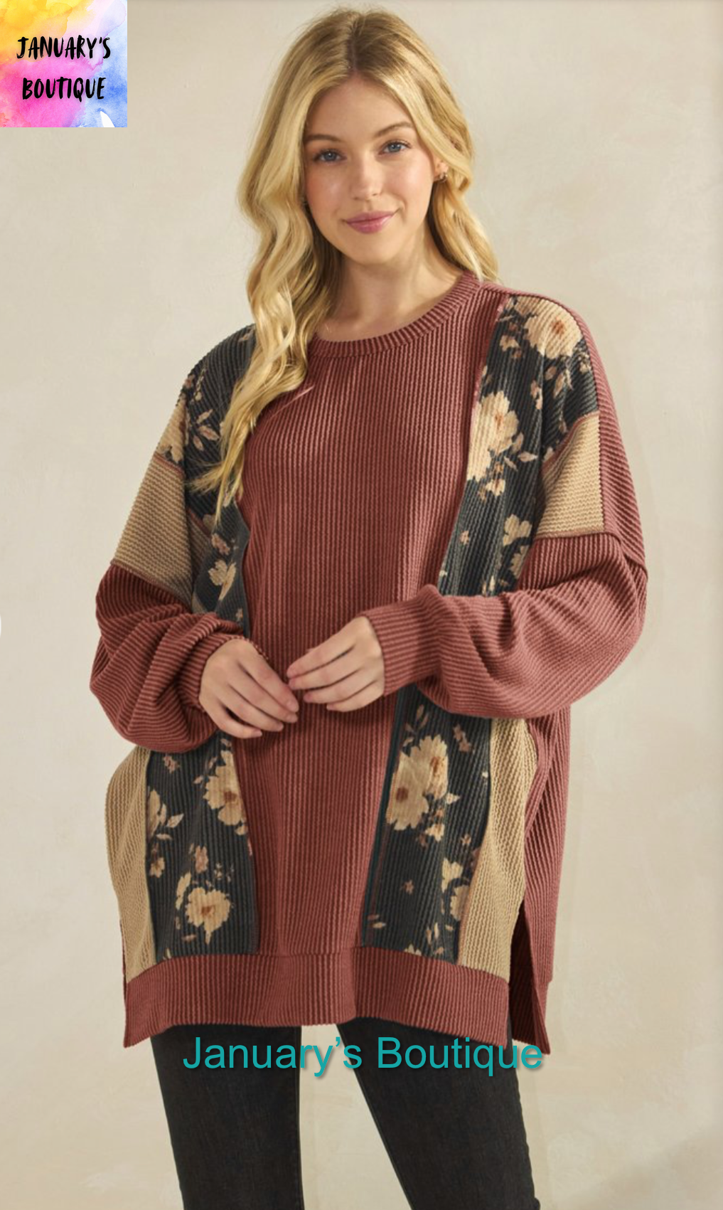 Women’s Ribbed Rust Long Sleeve Top