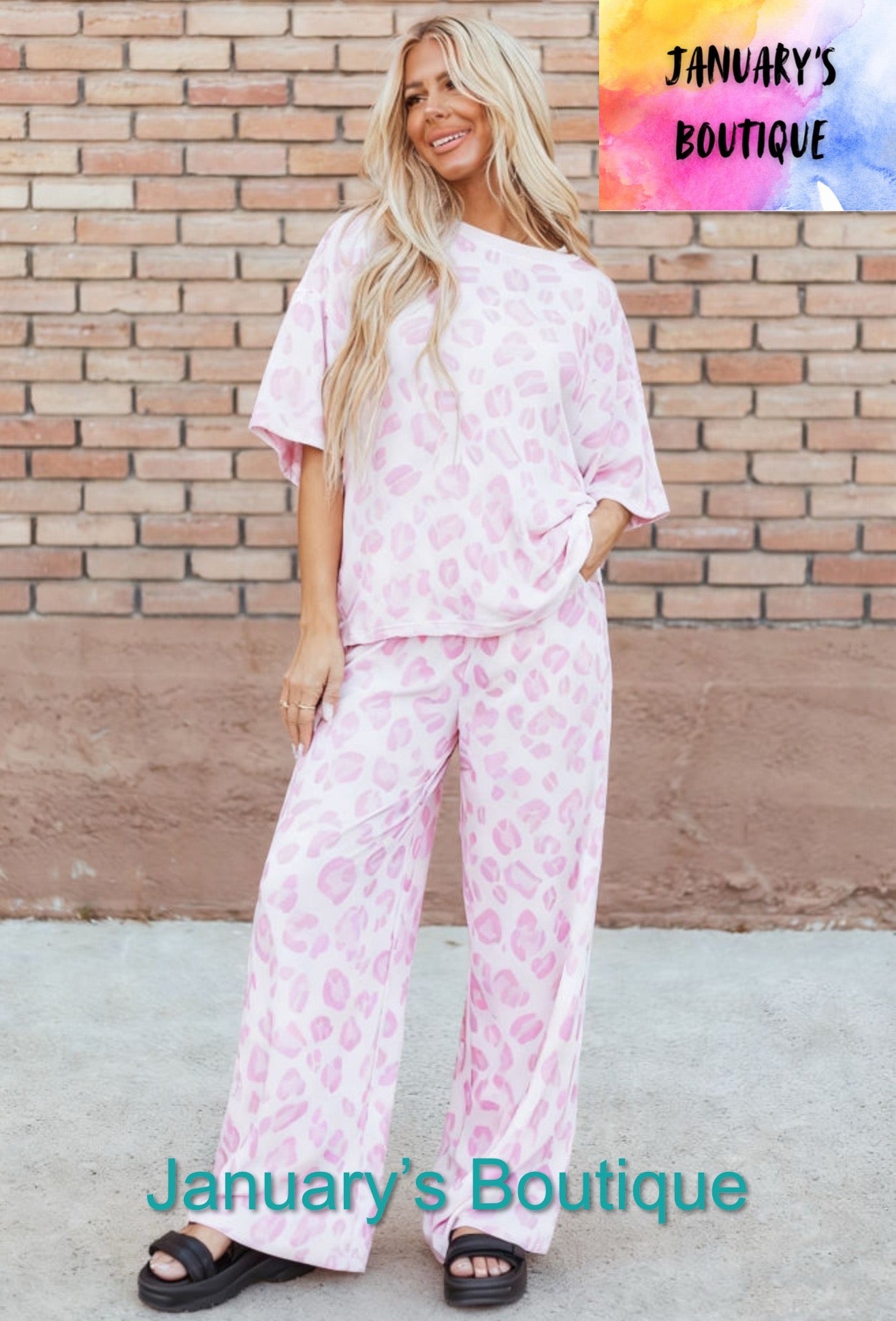 Women’s Pink Leopard Pants Set