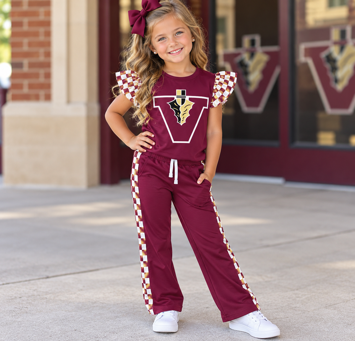 Girl’s Vidalia Indians Checked Pant Set
