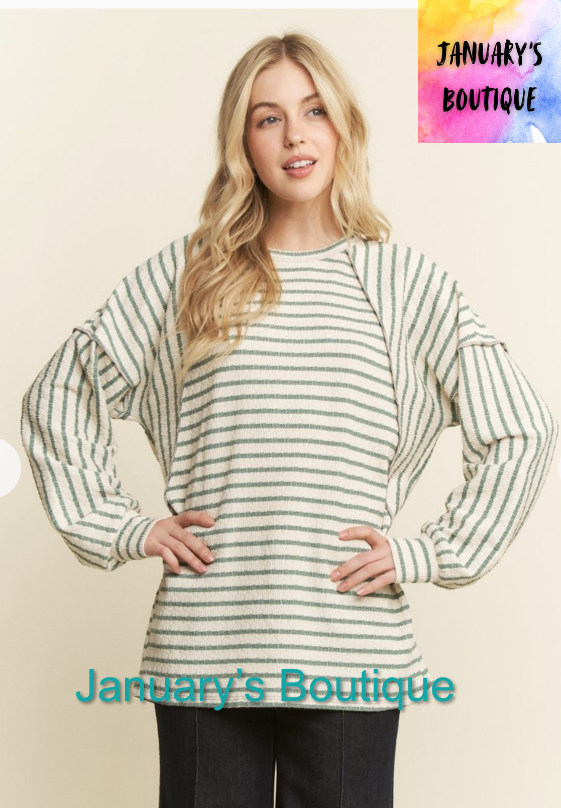 Women’s Cream & Sage Striped Top