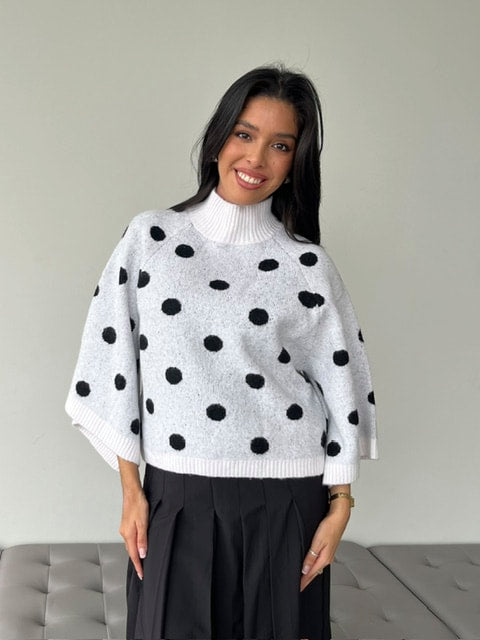 Women’s White & Black Polka Dot Sweater