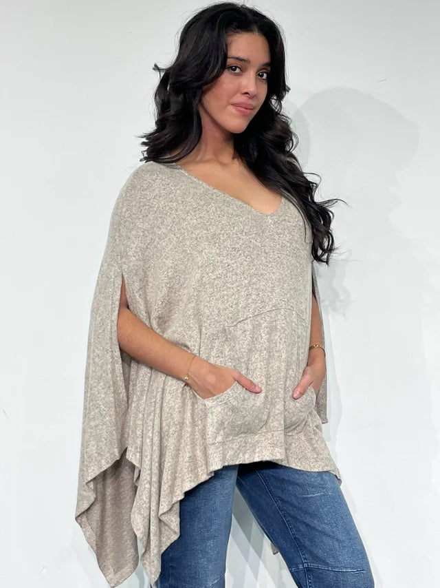 Women’s Oatmeal Poncho Style Top