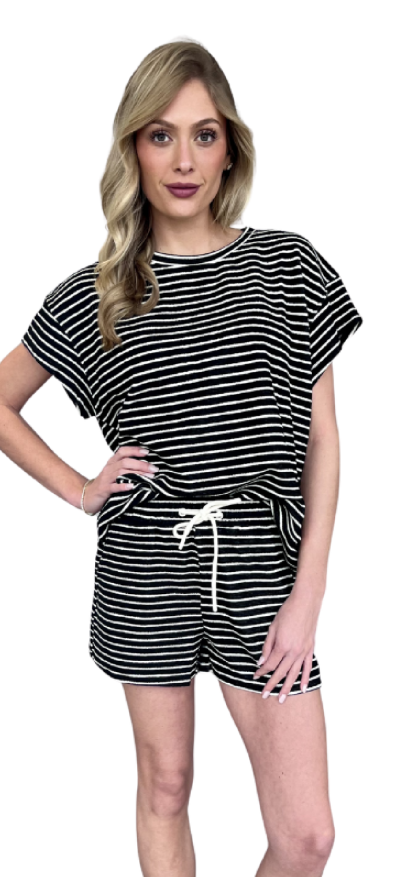 Women’s Black Striped Shorts Set