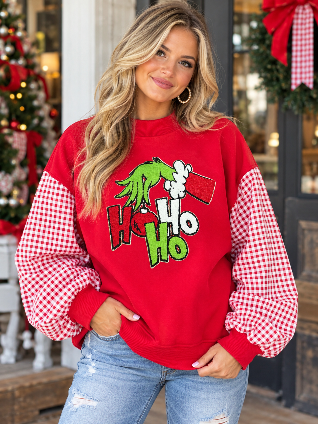 Women’s HO HO HO Red Gingham Top