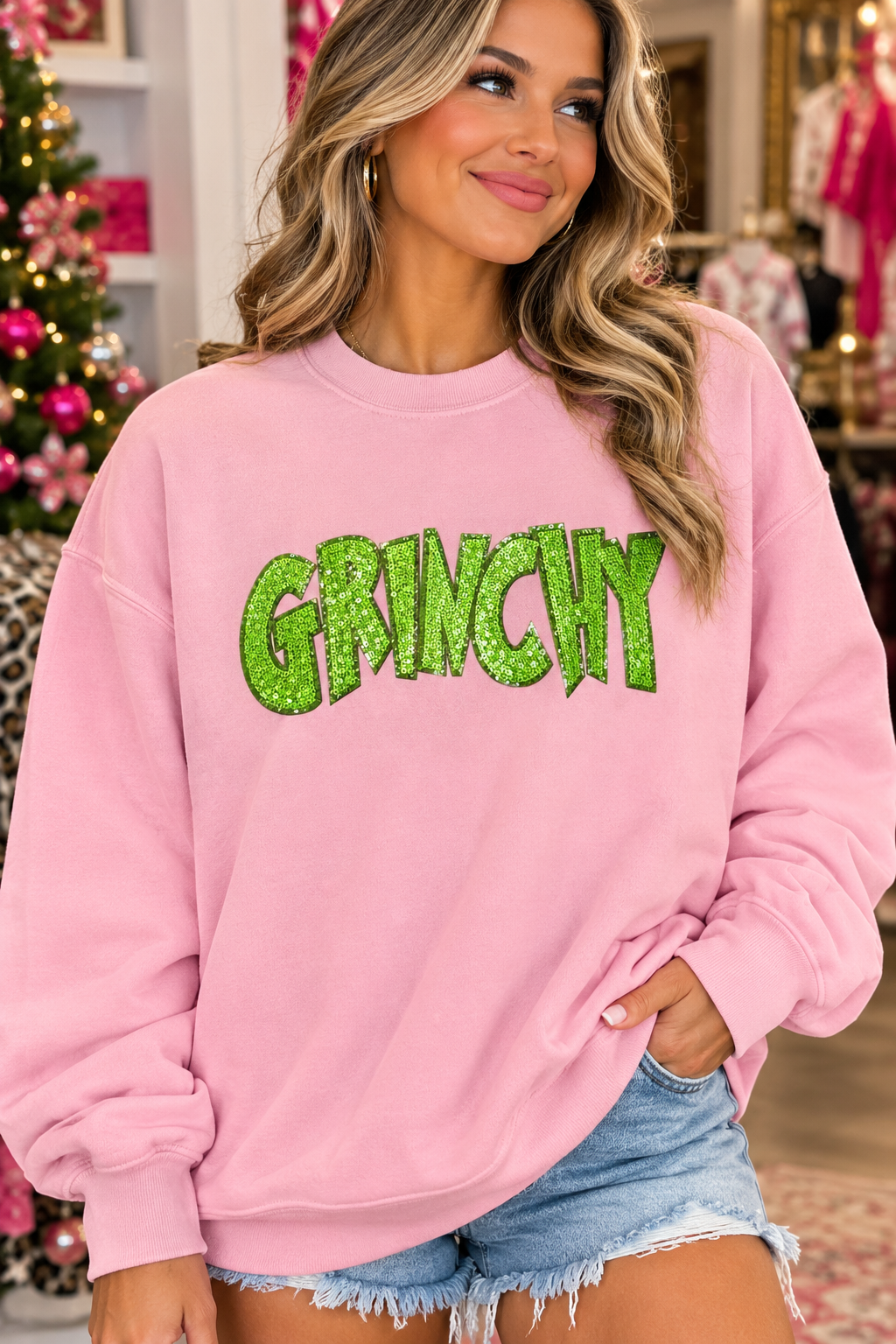 Women’s Light Pink GR*INCHY Sequin Sweatshirt