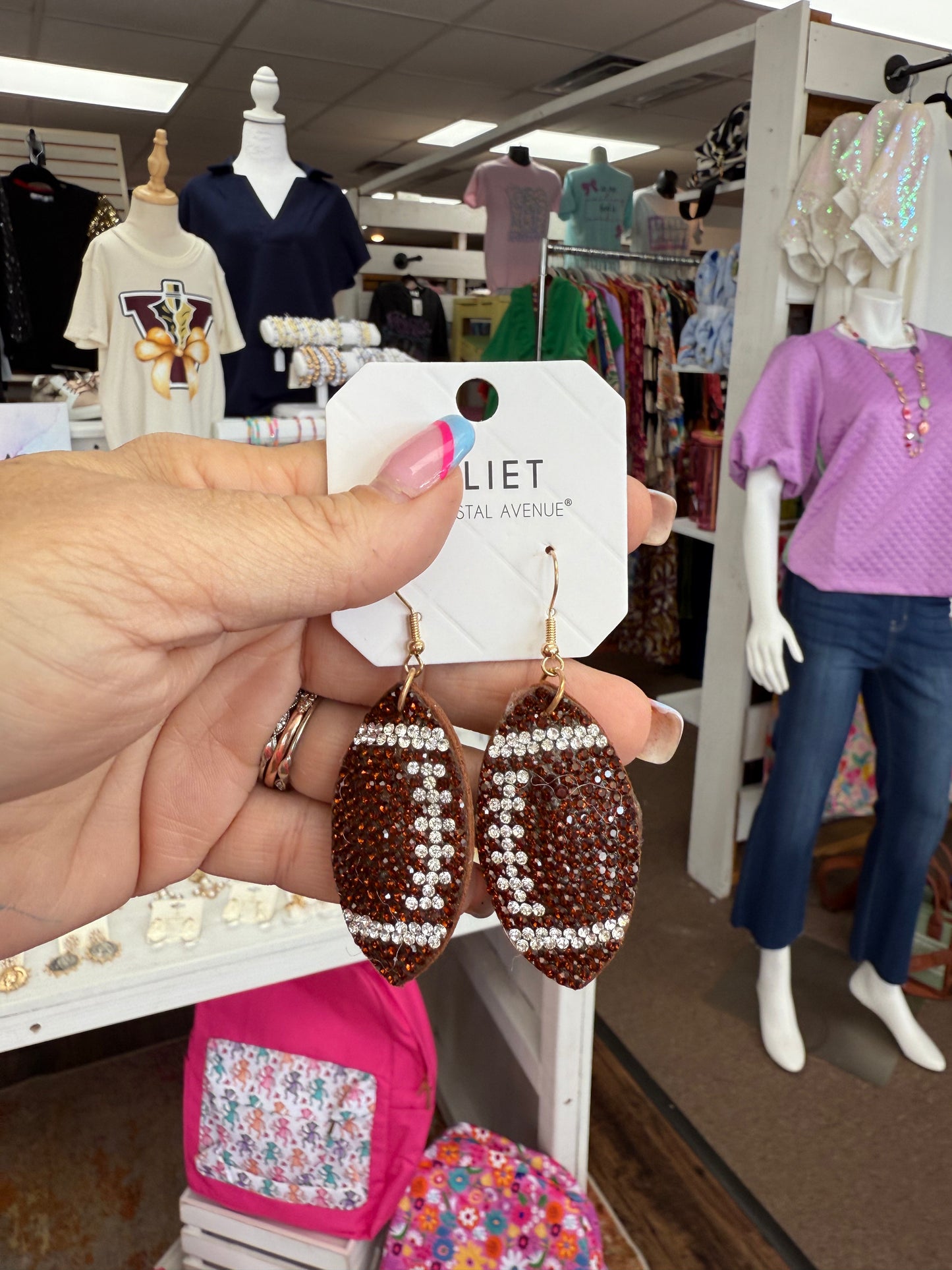 Rhinestone Football Earrings