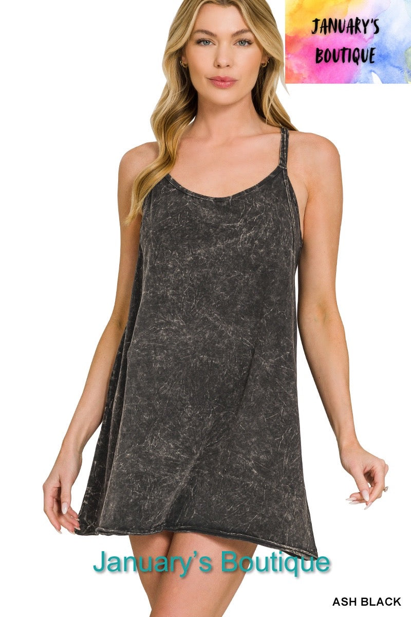 Women’s Ash Black Crinkle Washed Mini Dress With Built In Romper
