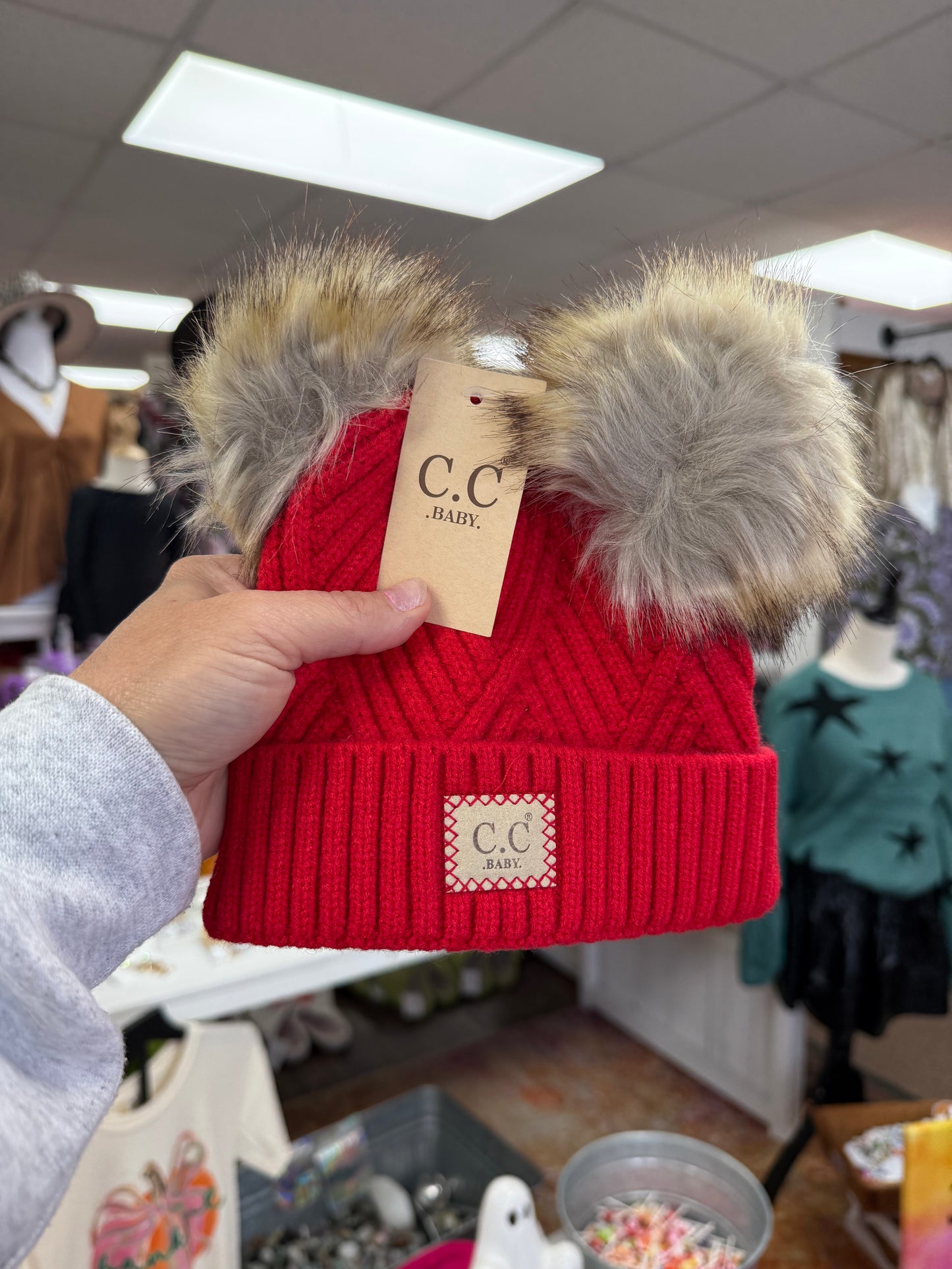 Baby Red Pom Pom Beanie