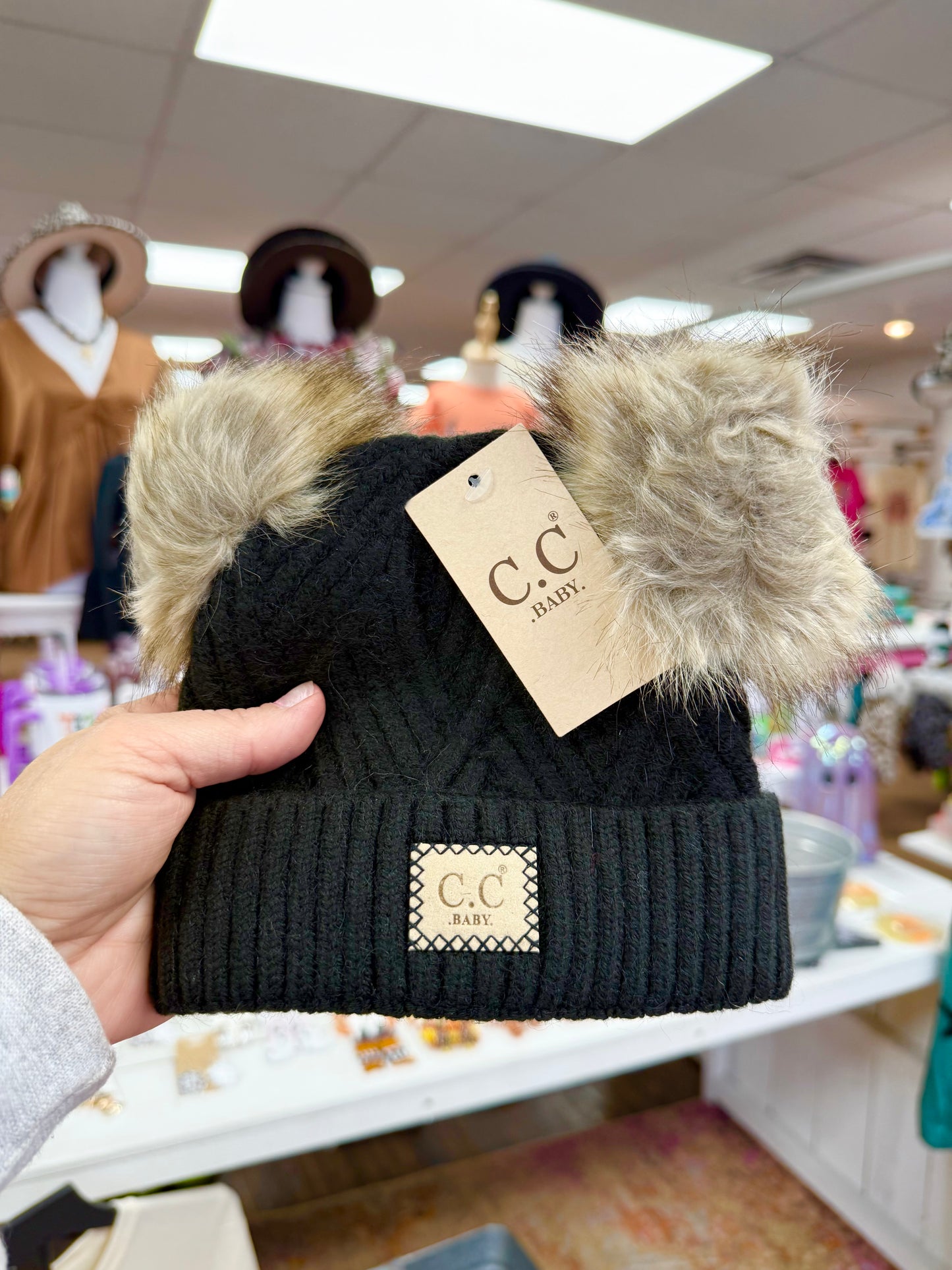 Baby Black Pom Pom Beanie