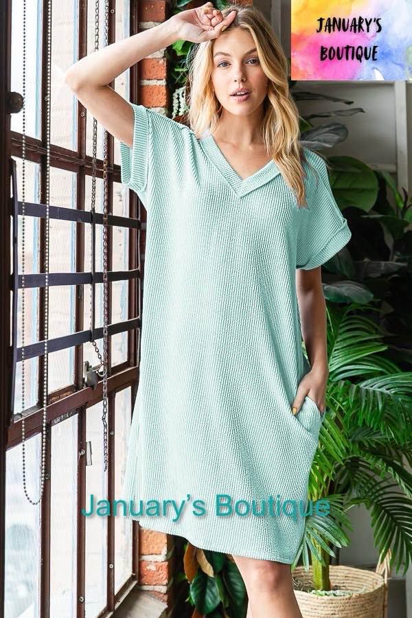 Women’s Mint Green Plus Ribbed Dress