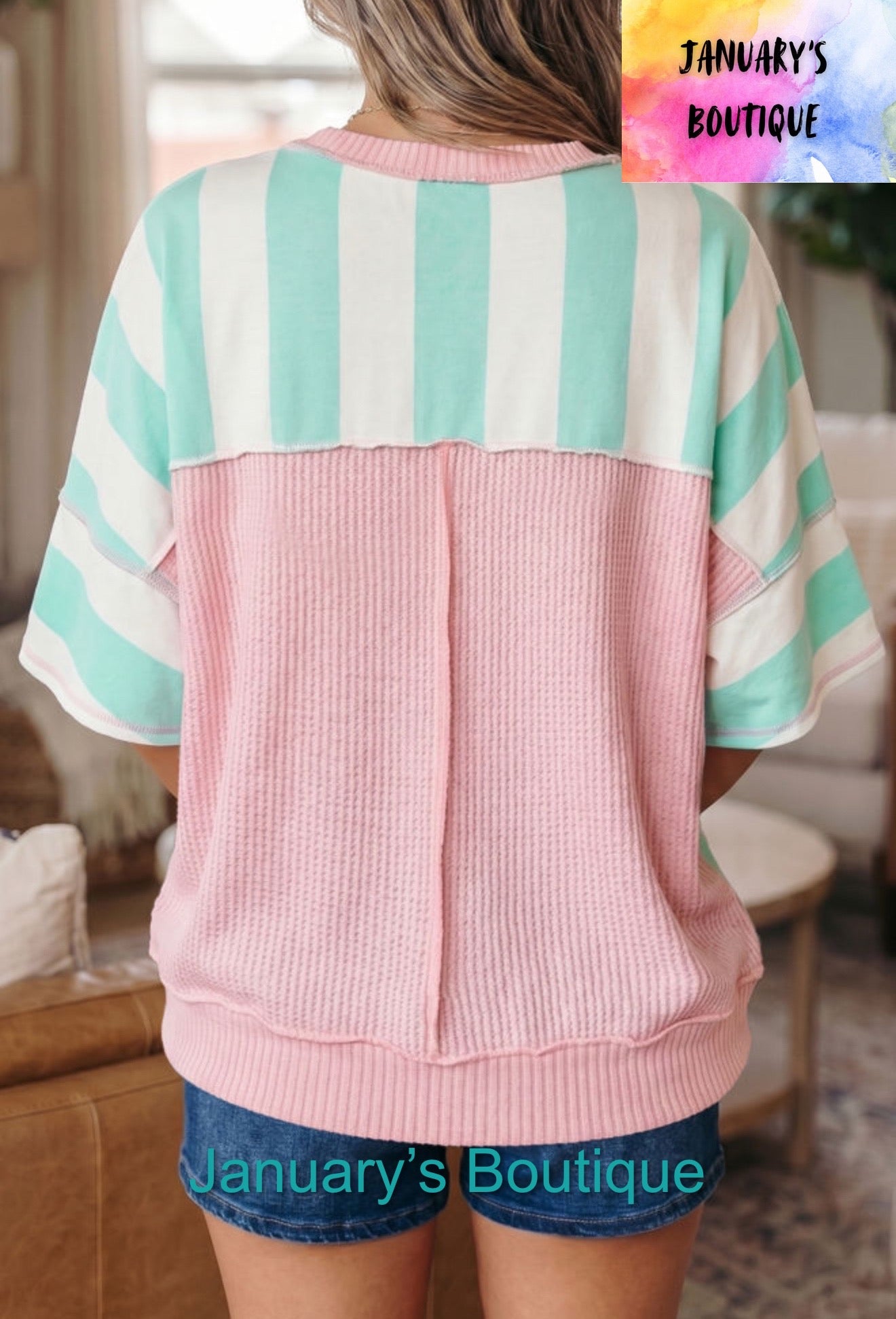 Women’s Teal & Pink Striped Top
