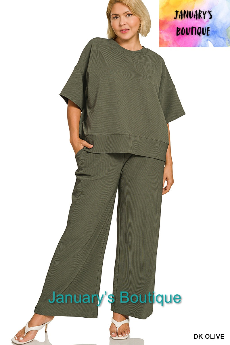 Women’s Plus Dark Olive Pants Set