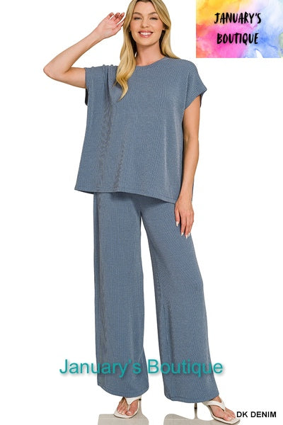 Women’s Dark Denim Ribbed Pant Set