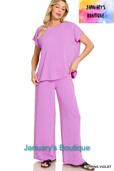 Women’s Spring Violet Ribbed Pant Set