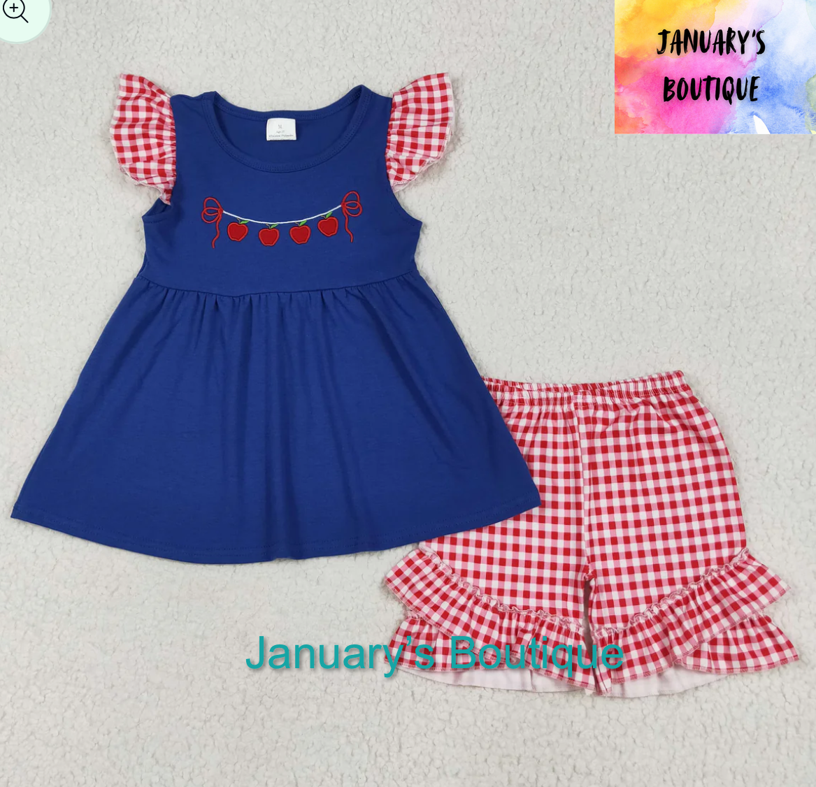 Girl’s Embroidered Apple Shorts Set