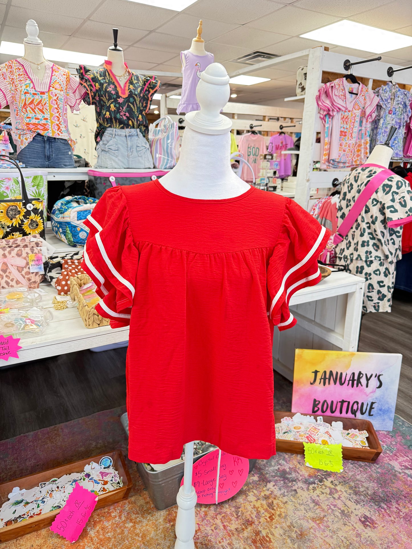 Women’s Red Ruffled Sleeve Top