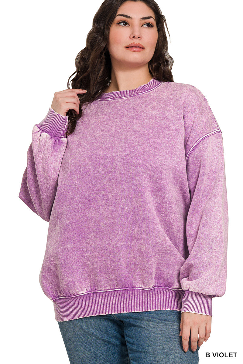 Women’s Plus Acid Washed Pullover~ Violet