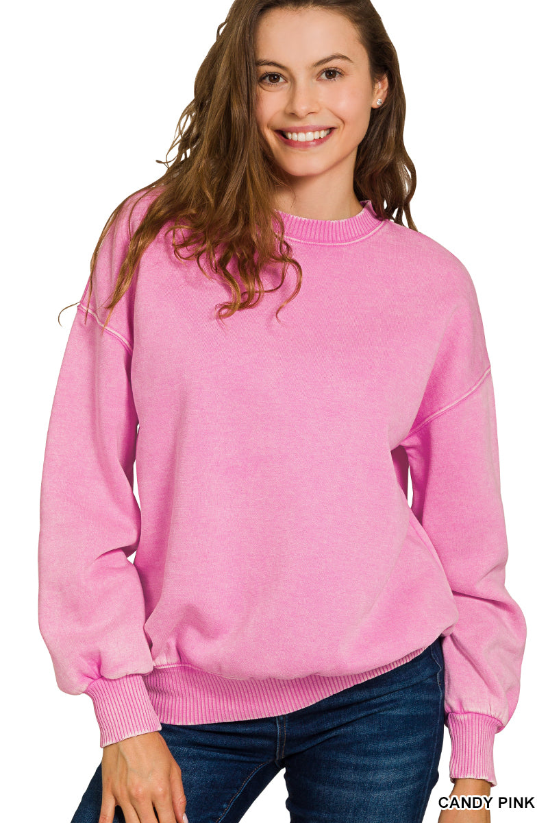 Women’s Acid Washed Pullover~ Candy Pink