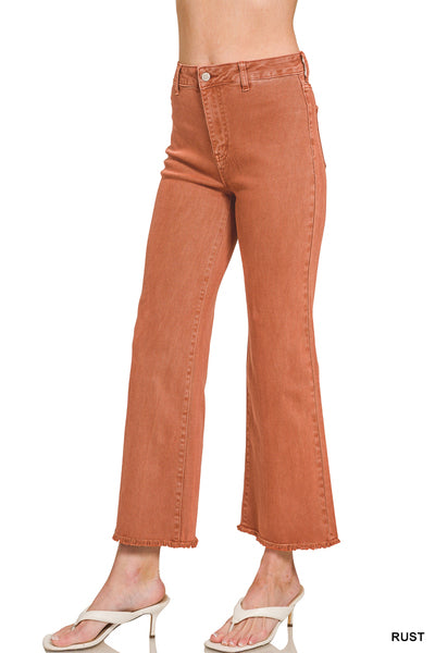 Women’s Plus Rust Acid Washed Frayed Cutoff Hem Straight Wide Pants
