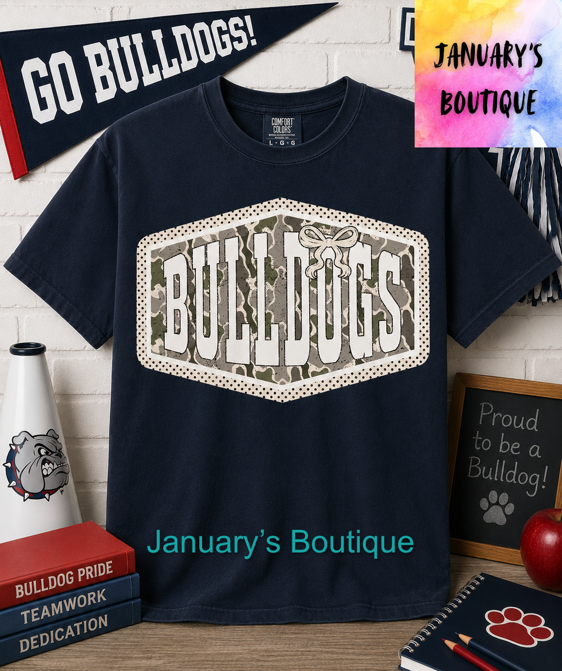 Preorder: Camo Bulldogs Navy Comfort Colors T-shirt