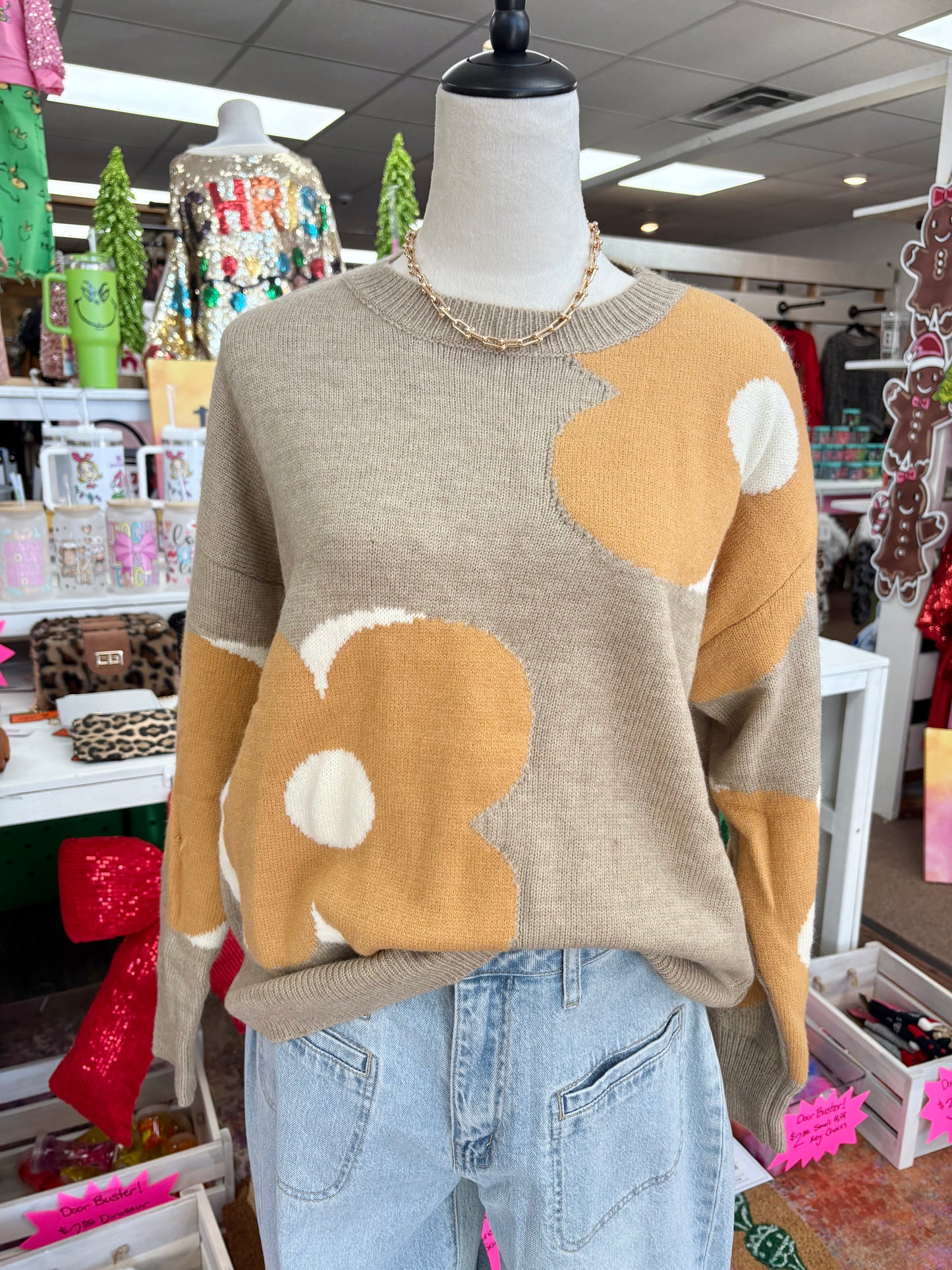 Women’s Oatmeal Floral Sweater