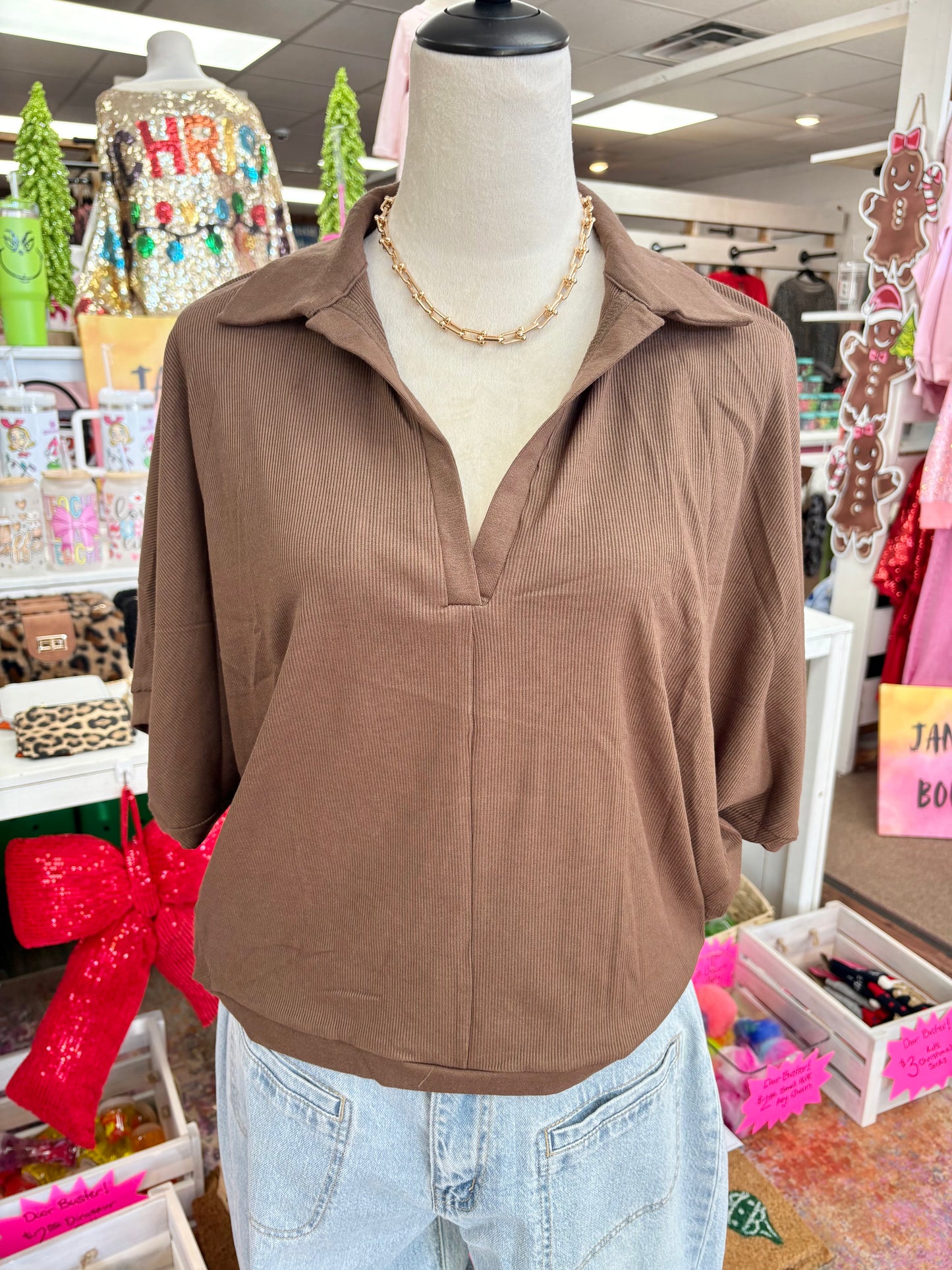 Women’s Brown Collared Top