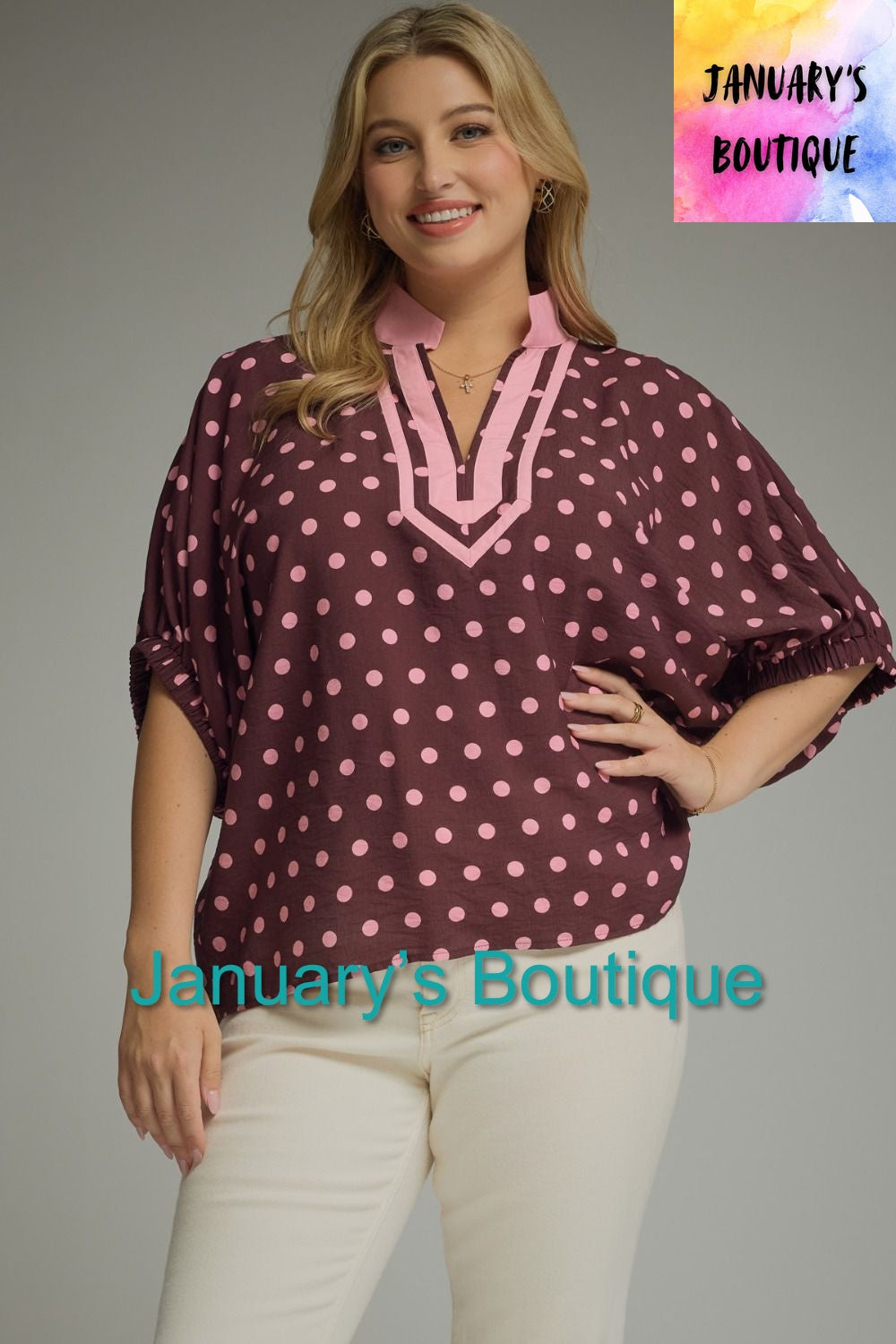 Women’s Plus Entro Wine Polka Dot Top
