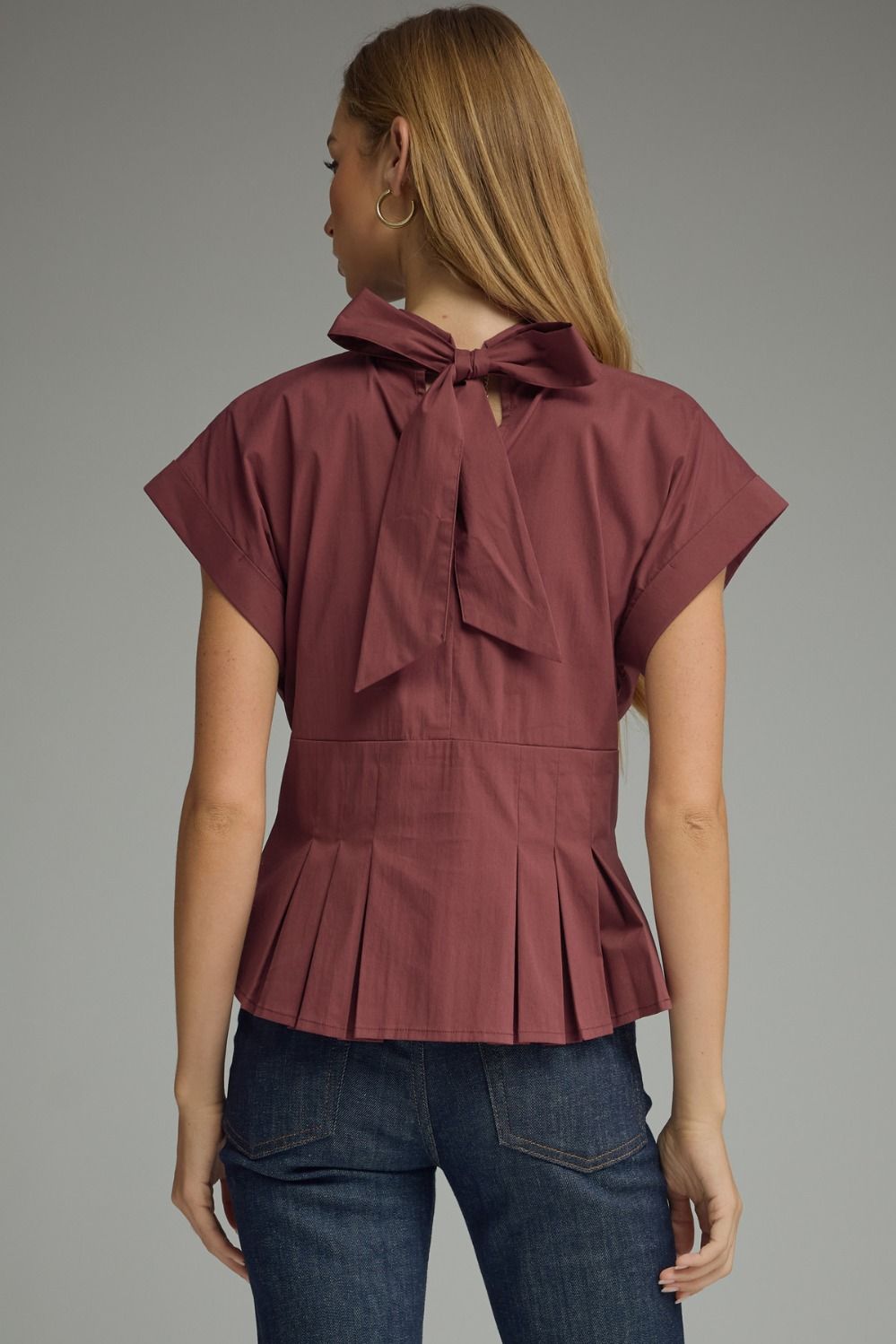 Women’s Entro Wine Bow Neck Tie Top