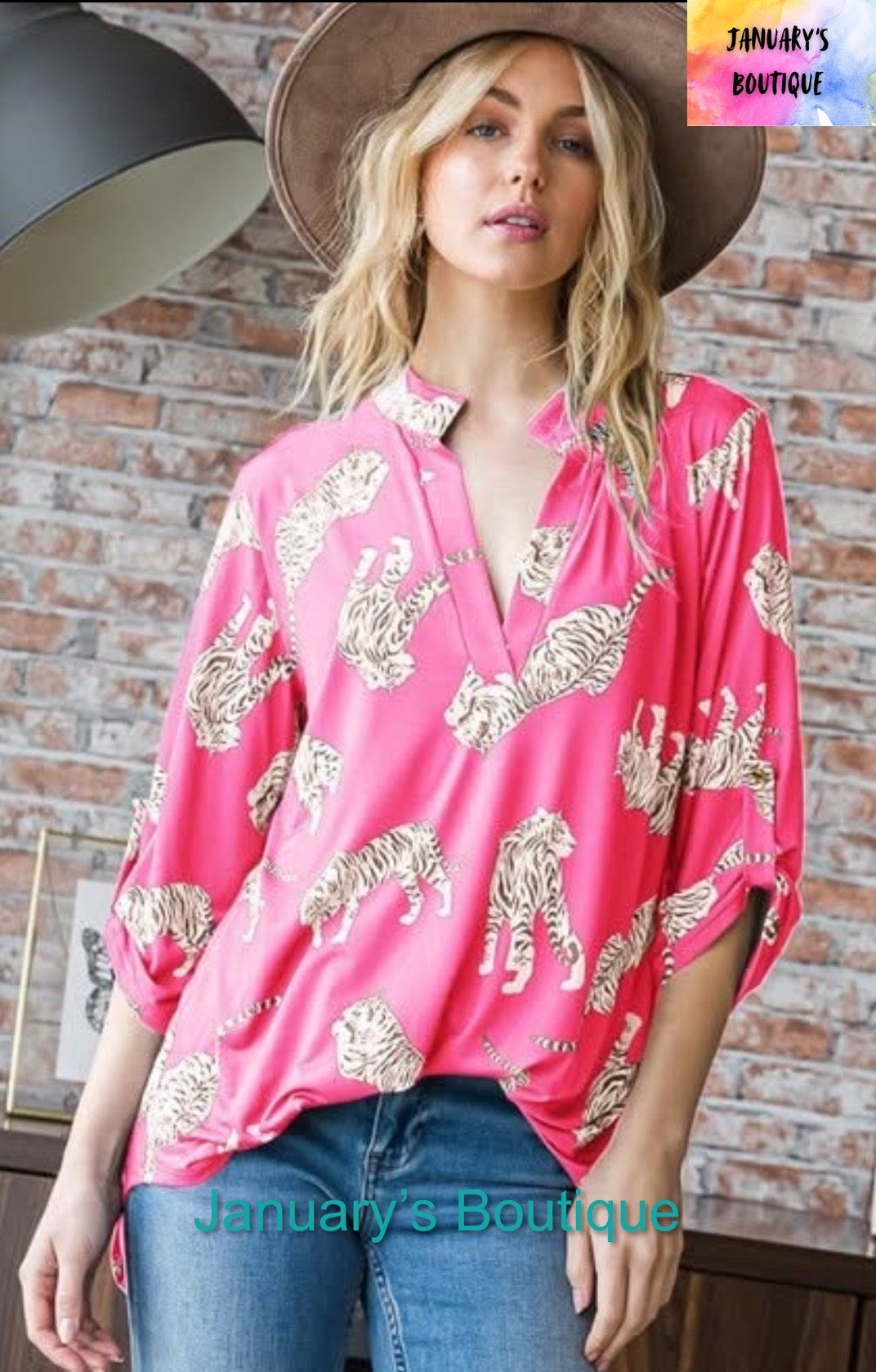 Women’s Plus Hot Pink Tiger Top